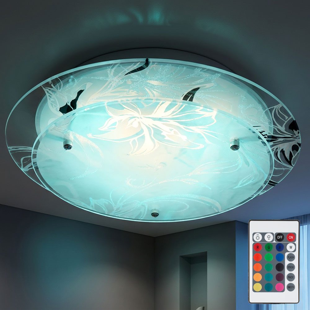 GLOBO LIGHTING LED Deckenleuchte, Leuchtmittel inklusive, Warmweiß, RGB, LED Deckenleuchte Metall Glas Weiß RGB Dimmbar Farbwechsler