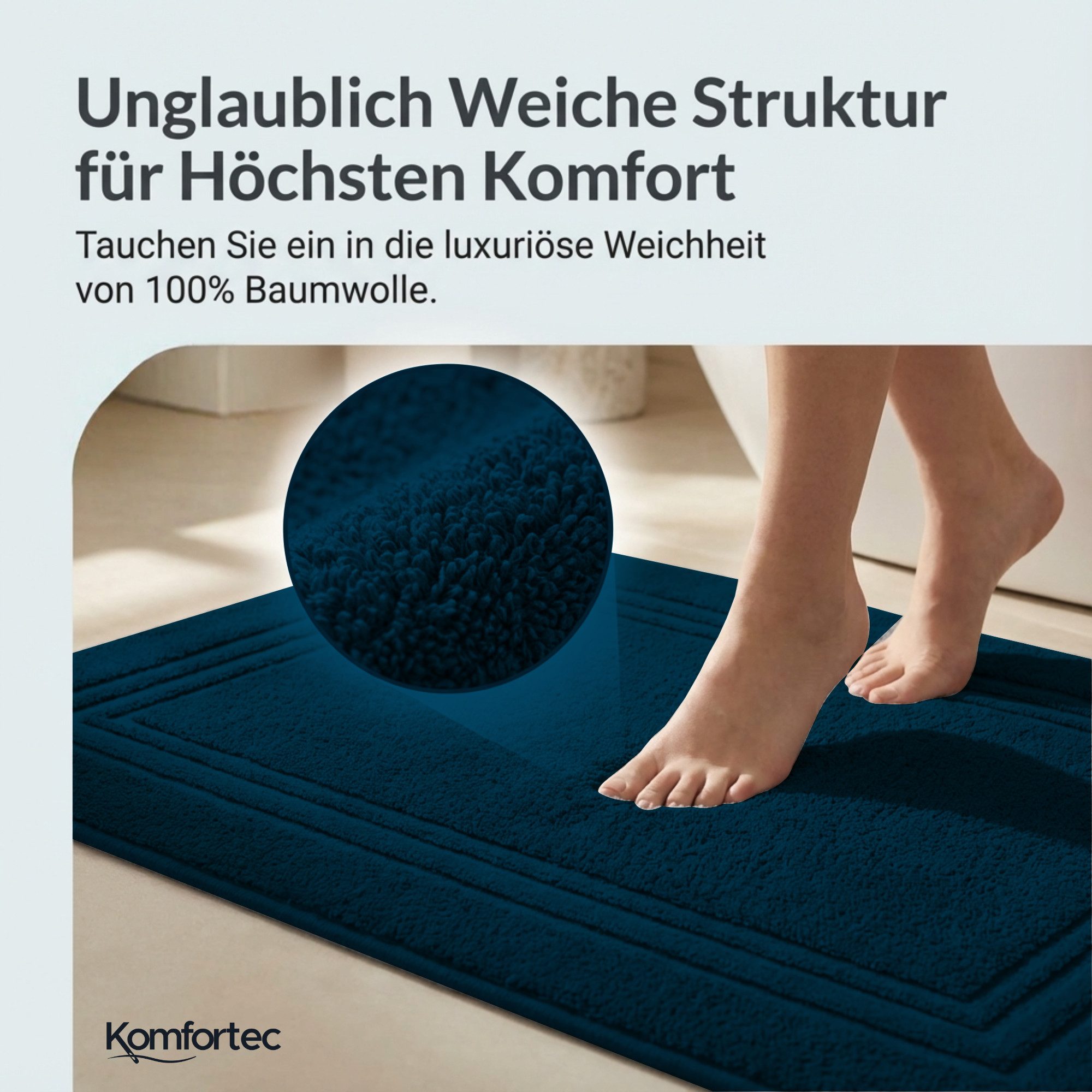 Komfortec Badematte Badvorleger aus 100% Baumwolle, 50x70 cm Duschvorleger, Waschbar Duschmatte, Frottee, Rechteckig, 600 g/m², 2er Set, Saugfähig & Schnelltroc – Bild 2 von 5