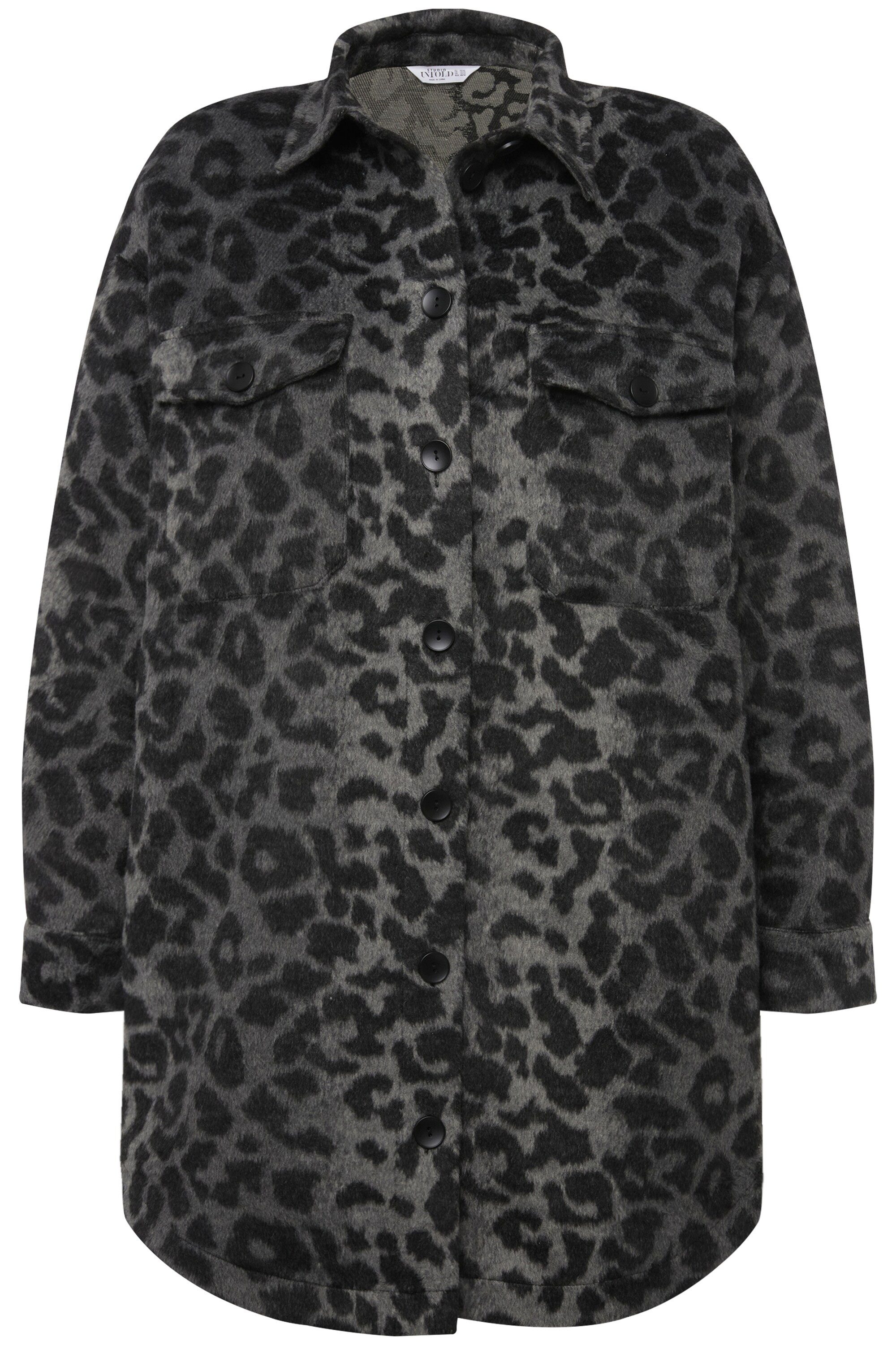 Studio Untold Sommerjacke Hemdjacke oversized Leo-Plüsch Hemdkragen Langarm