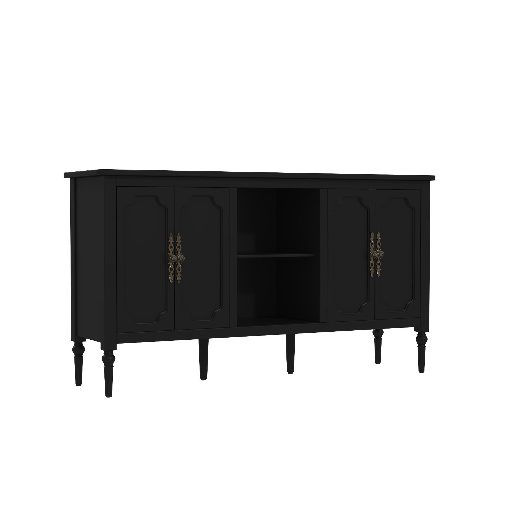 HOLTICO Sideboard Buffet Schrank mit 4 Türen und offenem Regal, Vintage Akzent Kommode (1 St), TV-Schrank, Küchenschrank, Kredenz, und Weinschrank – Bild 3 von 5