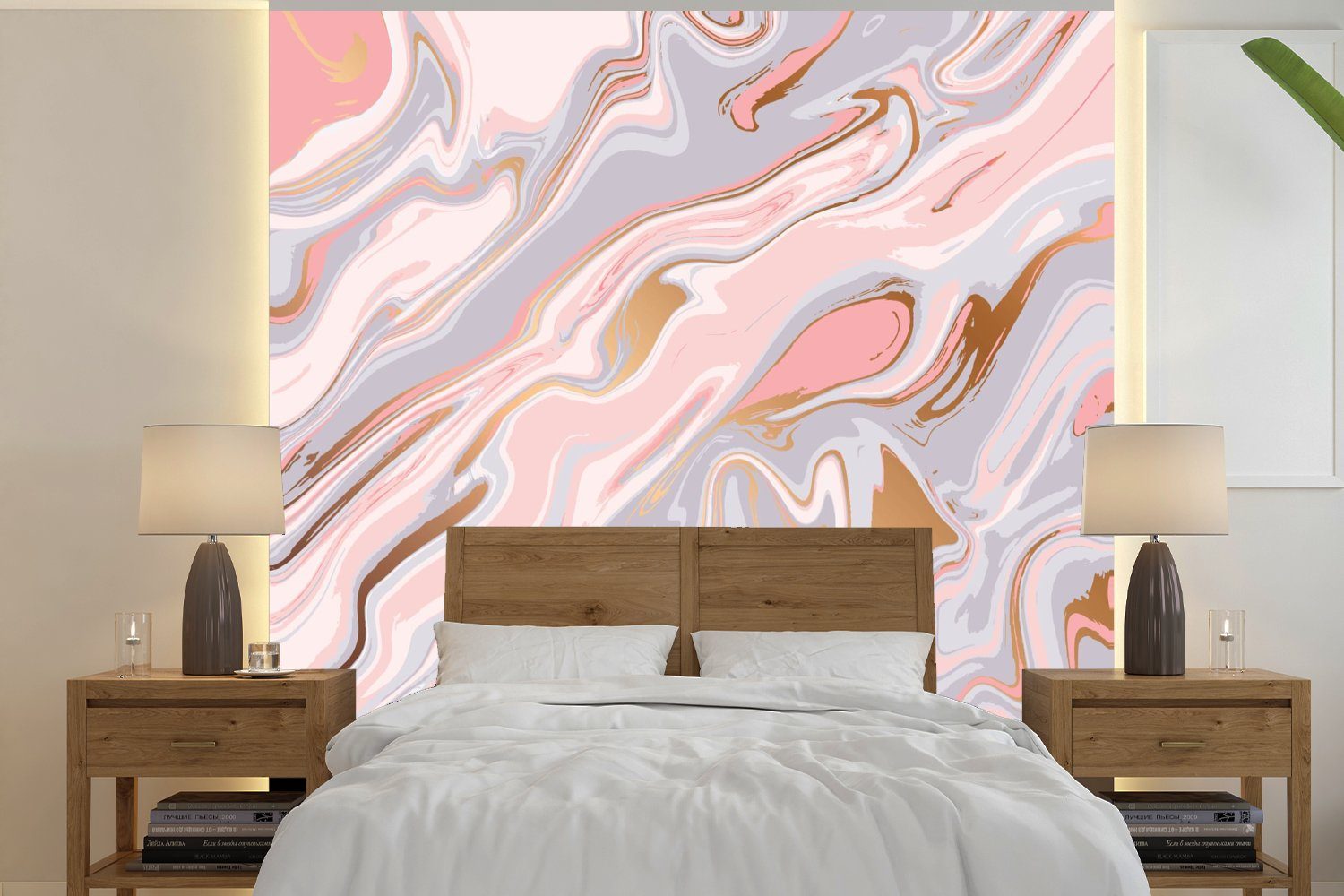 MuchoWow Fototapete Marmor - Pastell - Abstrakt - Muster, Matt, bedruckt, (4 St), Vliestapete für Wohnzimmer Schlafzimmer Küche, Fototapete