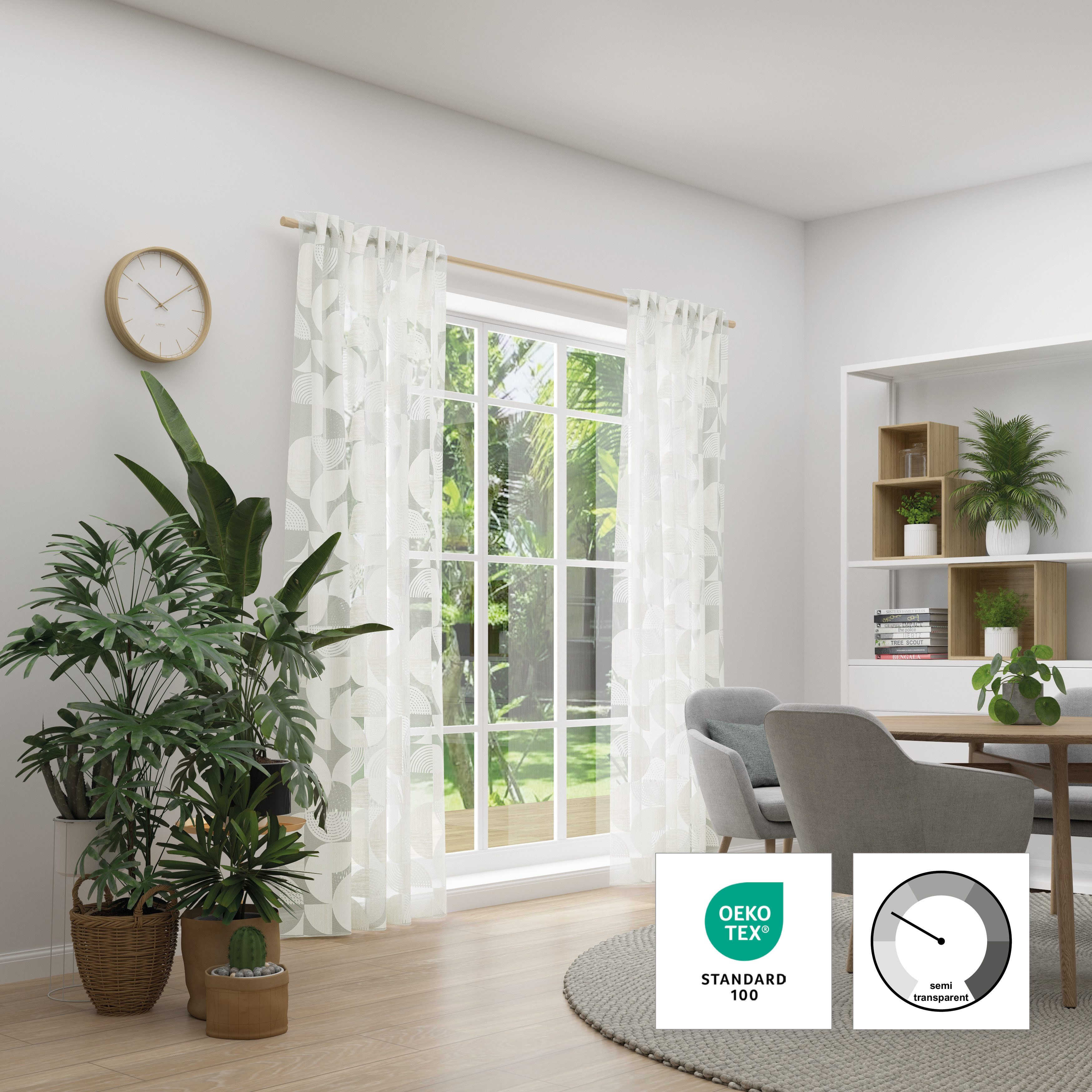 Neutex for you! Vorhang CIRCLE (1 St), Multifunktionsband, halbtransparent, Ausbrenner, Bedruckter Ausbrenner mit moderner Kreisgrafik