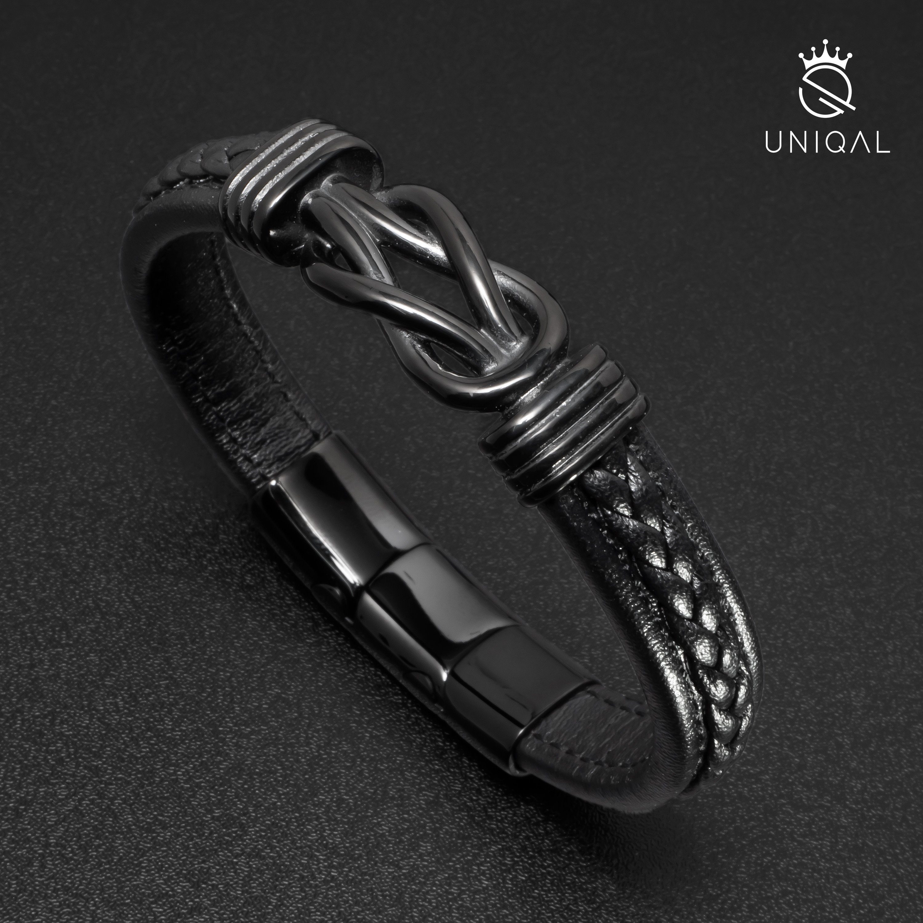 Schwarz/Schwarz UNIQAL.de Armband Unendlichkeit "INFINITY" Germany Casual Leder Style, (Unendlichkeitssymbol, Lederarmband in Handgefertigt), Echtleder, Designed Herren