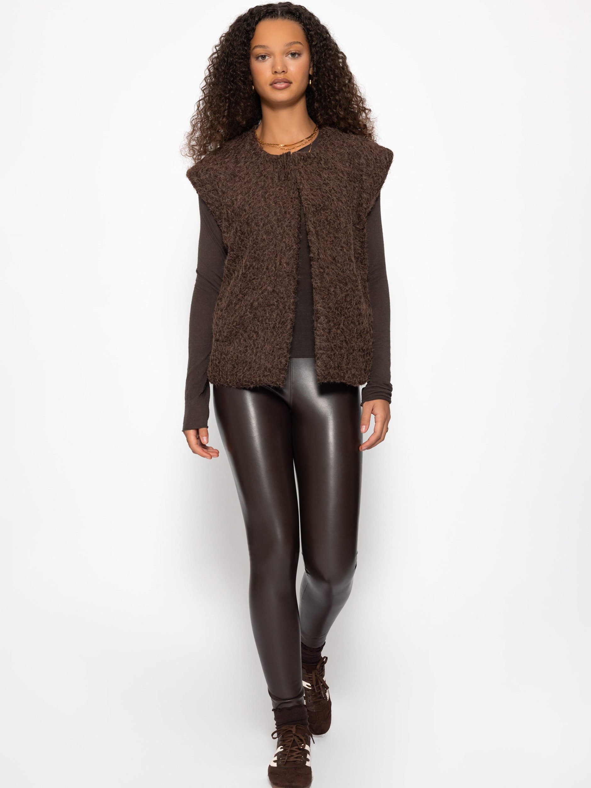 SASSYCLASSY Kurzweste Ärmellose Weste mit Wollstruktur für Damen Cozy Weste im offenem kastigen Schnitt mit Wollstruktur