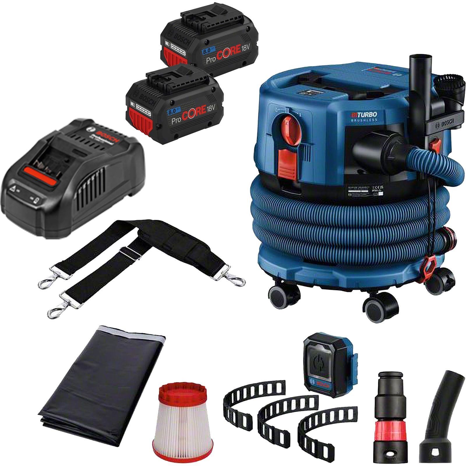 BOSCH Akku-Hand-und Stielstaubsauger Bosch Akku-Staubsauger GAS 18V-12 MC / 2x 8,0 Ah ProCORE + Ladegerät