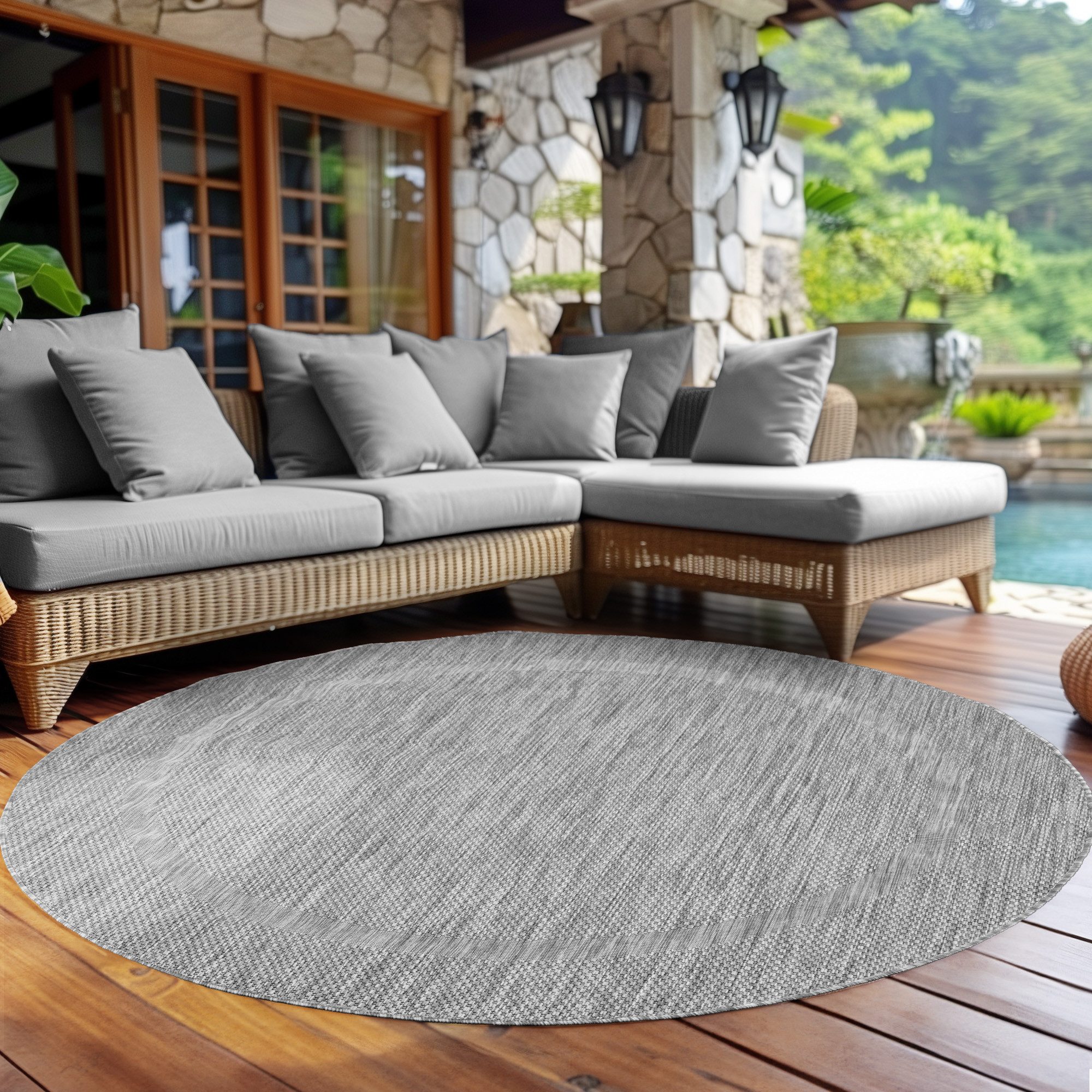 Carpettex Outdoorteppich Unicolor - Einfarbig, Rund, Höhe: 5 mm, Teppich Wetterfest Balkon Küchenteppich Flachgewebe Sisaloptik