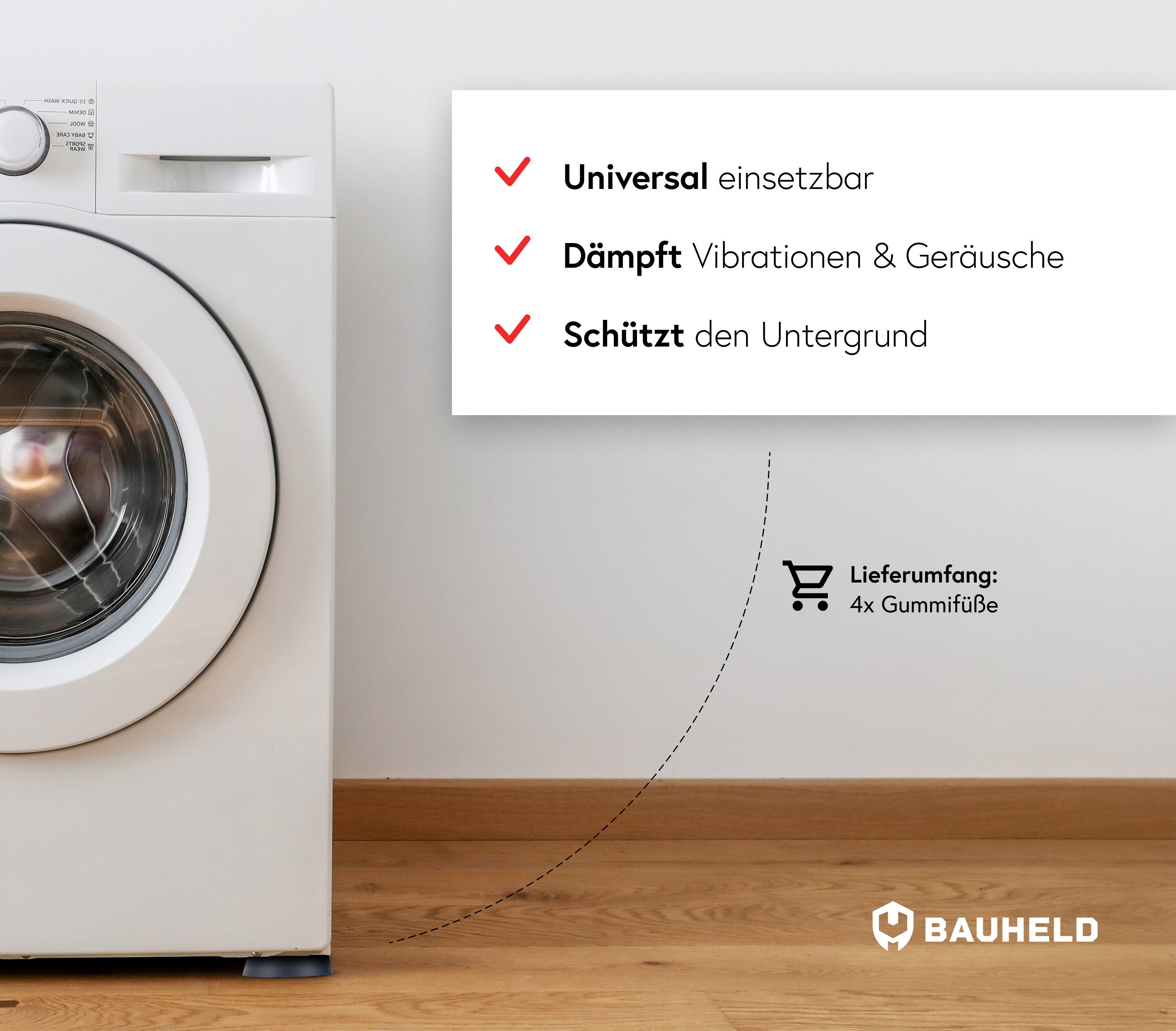 BAUHELD Anti-Rutsch-Pad Schwingungsdämpfer Waschmaschine und Trockner, (4 St), Vibrationsdämpfer, Gummifüße, Antivibrationspads – Bild 4 von 5