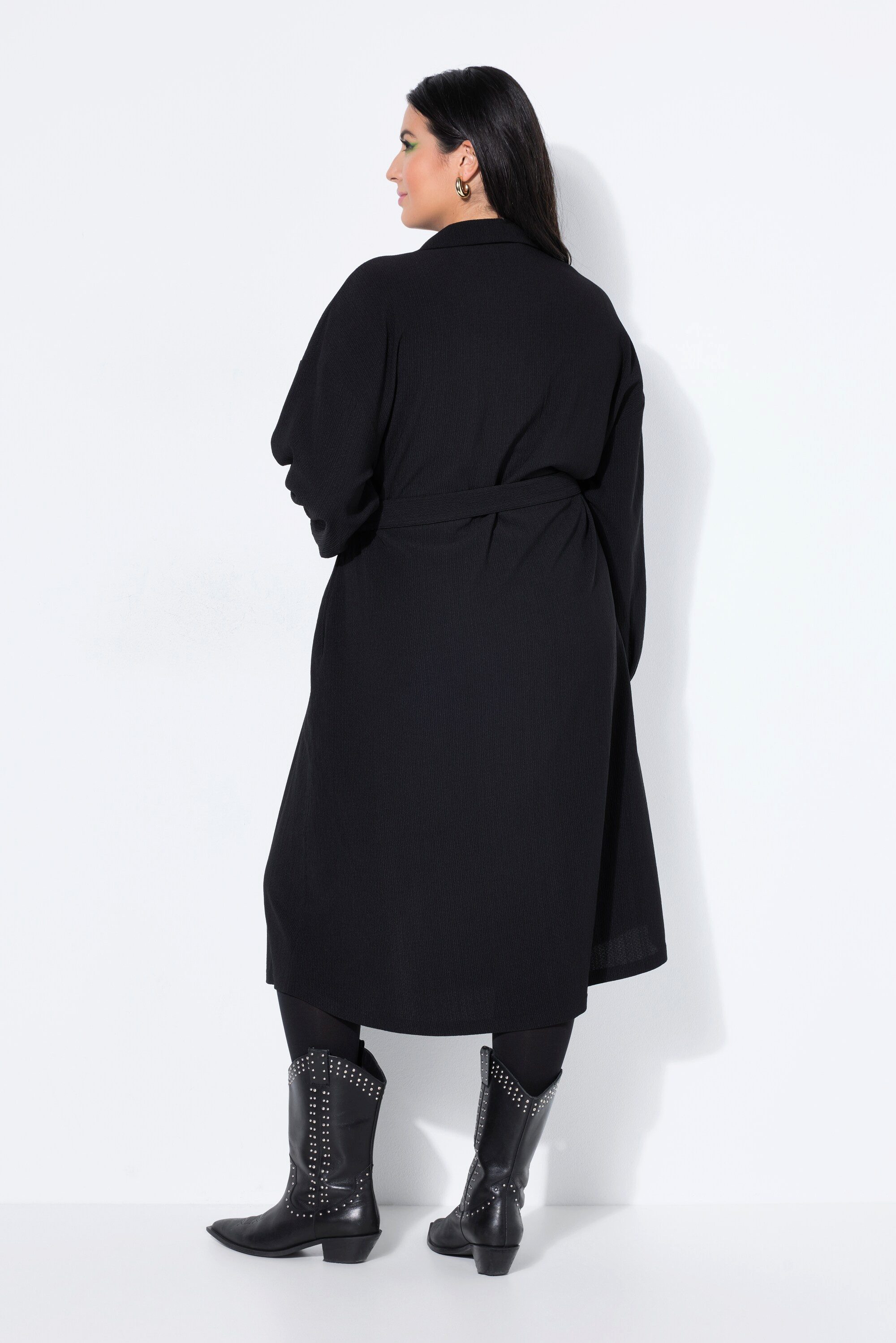Studio Untold Midikleid Hemdblusenkleid A-Linie Hemdkragen Bindegürtel
