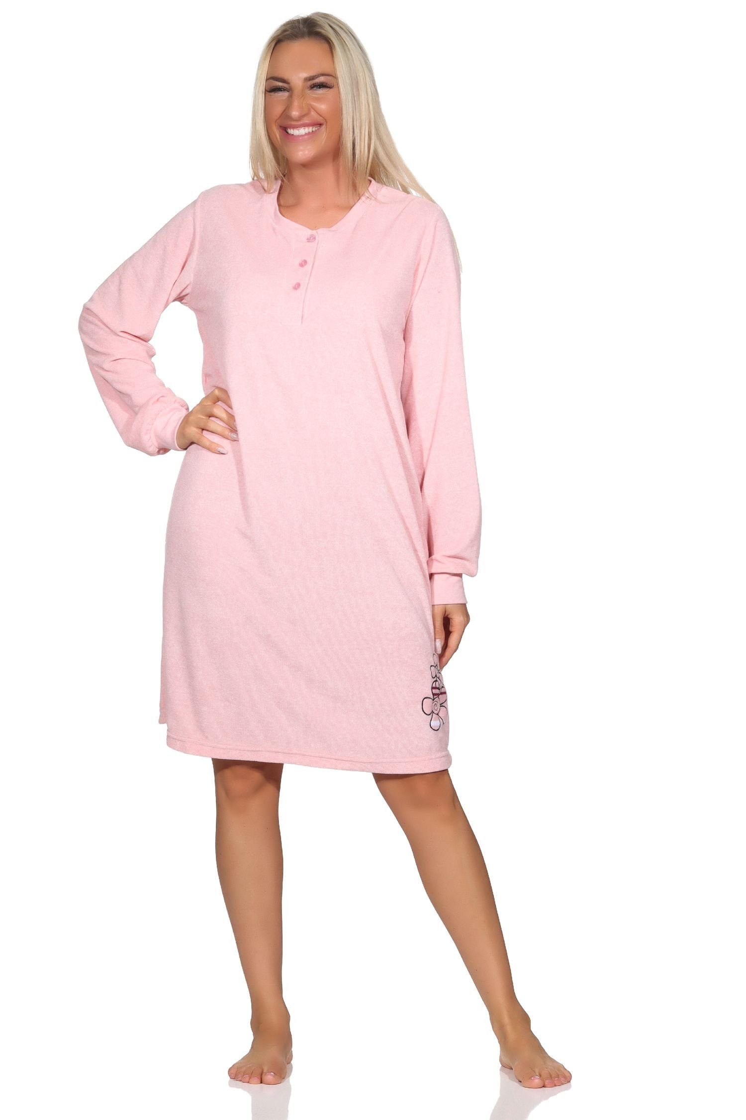 Normann Nachthemd Normann Damen Frottee Nachthemd langarm mit Bündchen rosa