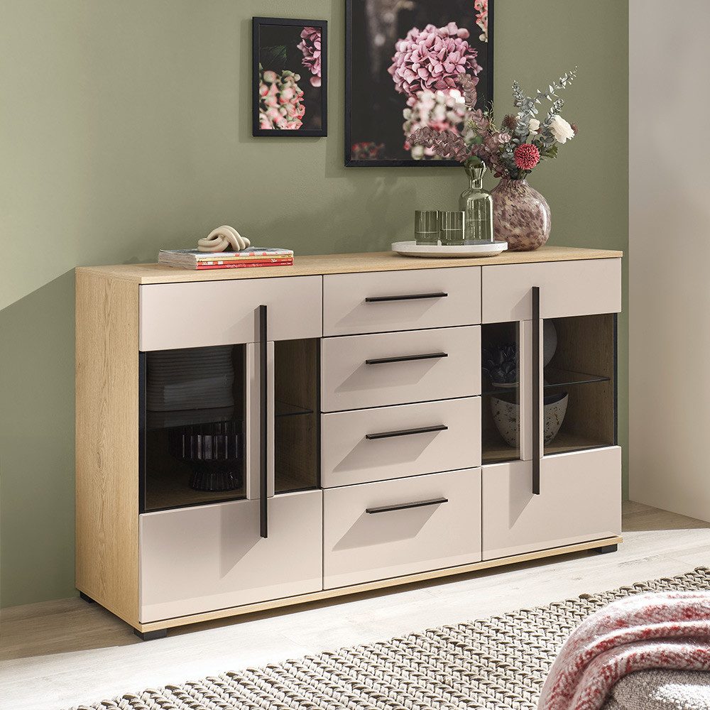 Lomadox Sideboard COLORADO-61, Kommode 150 cm breit in Beige mit Eiche