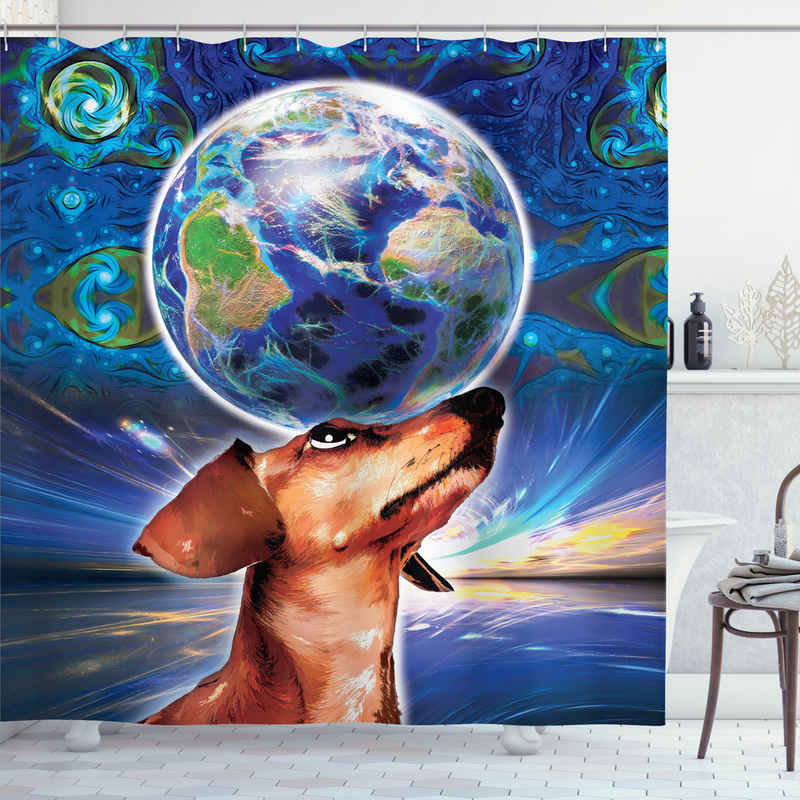 Abakuhaus Duschvorhang Moderner Digitaldruck mit 12 Haken auf Stoff Wasser Resistent Breite 175 cm, Höhe 180 cm, Tier Nette entzückende Hundeerde