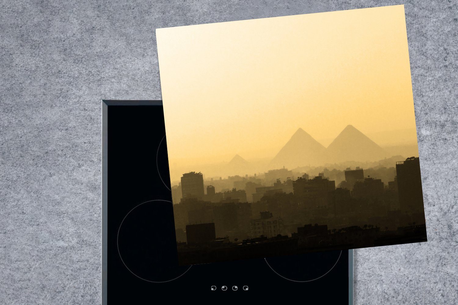 Vinyl, (1 - MuchoWow Arbeitsplatte Ceranfeldabdeckung, im 78x78 Die cm, Herdblende-/Abdeckplatte von Nebel Kairo für tlg), Ägypten, küche Pyramiden
