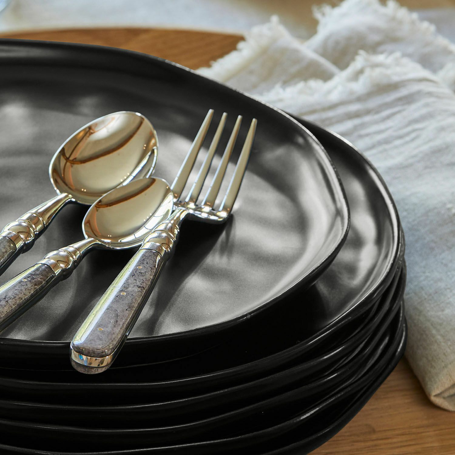 Mirabeau Geschirr-Set Teller 6er Set Biarré schwarz, Steinzeug