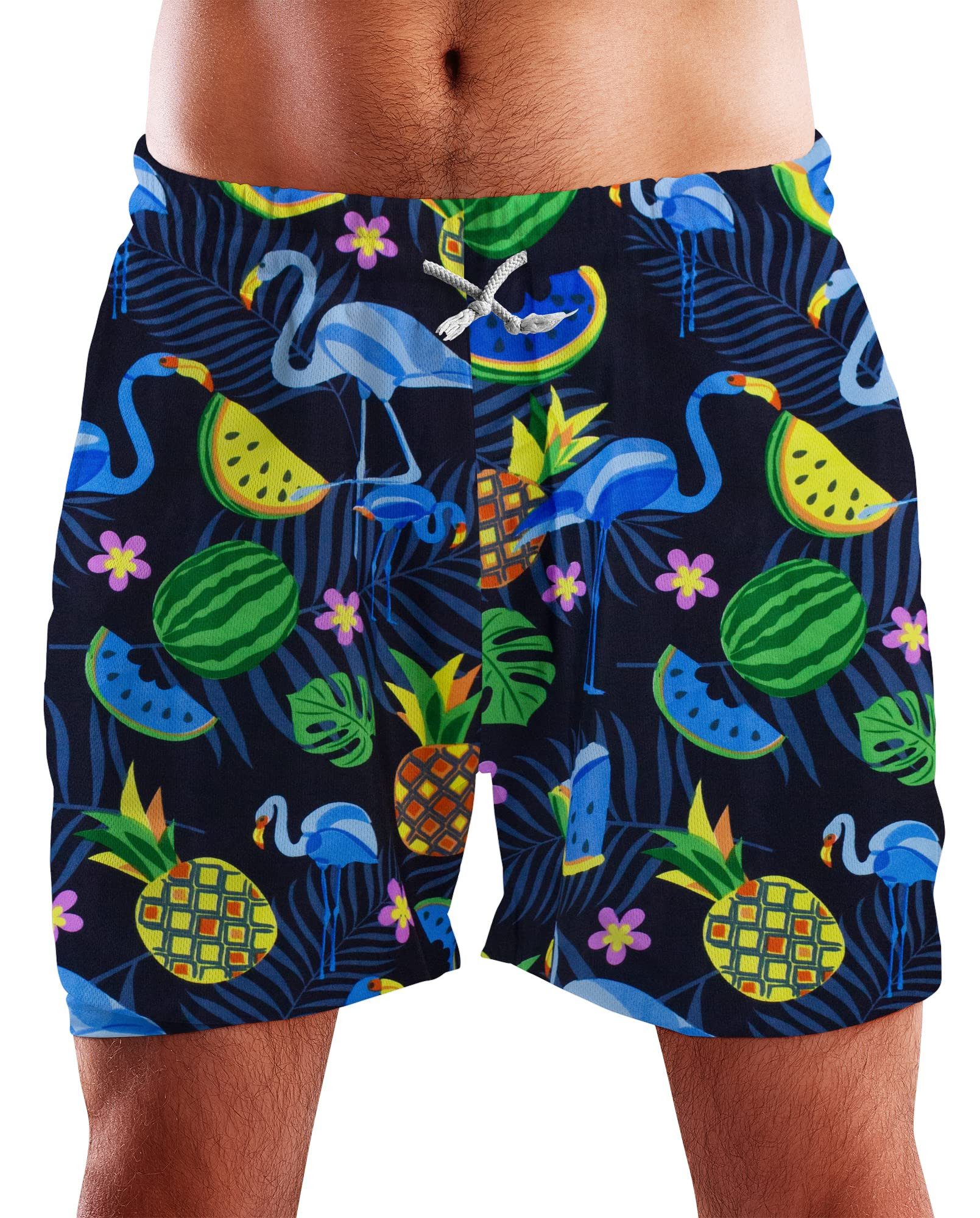 King Kameha Badeshorts Flamingo Melone Hawaii Bade-Shorts Mesh-Einsatz Verschluss Kordelzug Mit integriertem Mesh-Innenslip für extra Komfort