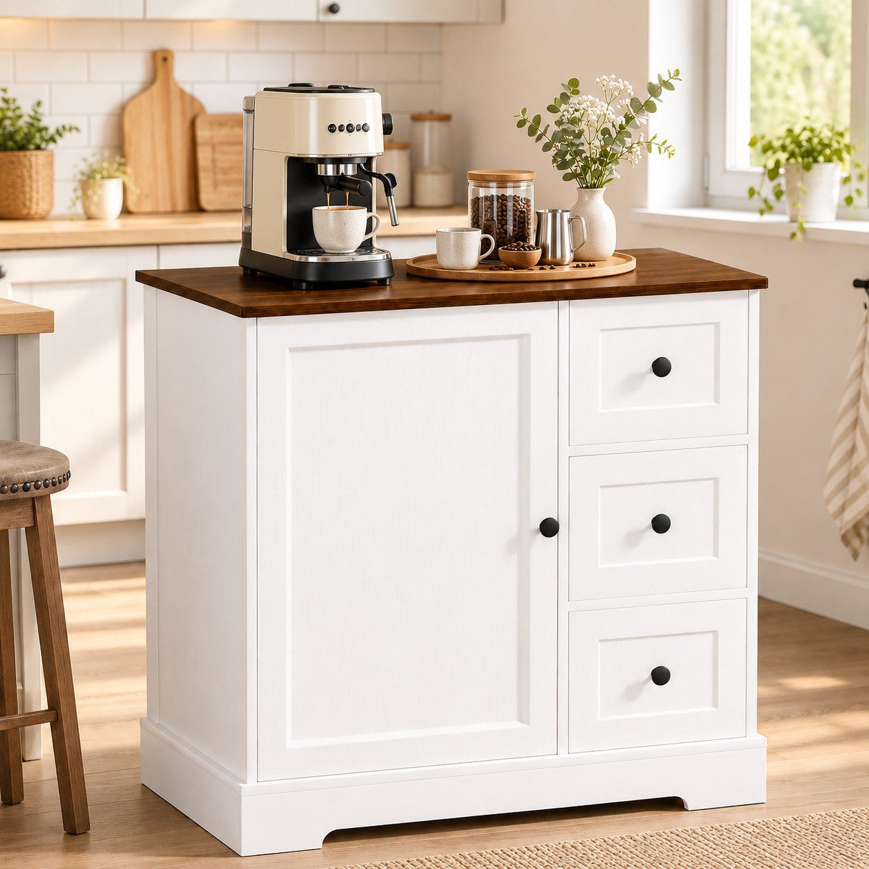 Yorbay Sideboard Küchenschrank mit 3 Schubladen und 1 Tür (85 × 40 × 81 cm), Kommode Aufbewahrungsschrank, Holzoptik im Retro-Stil