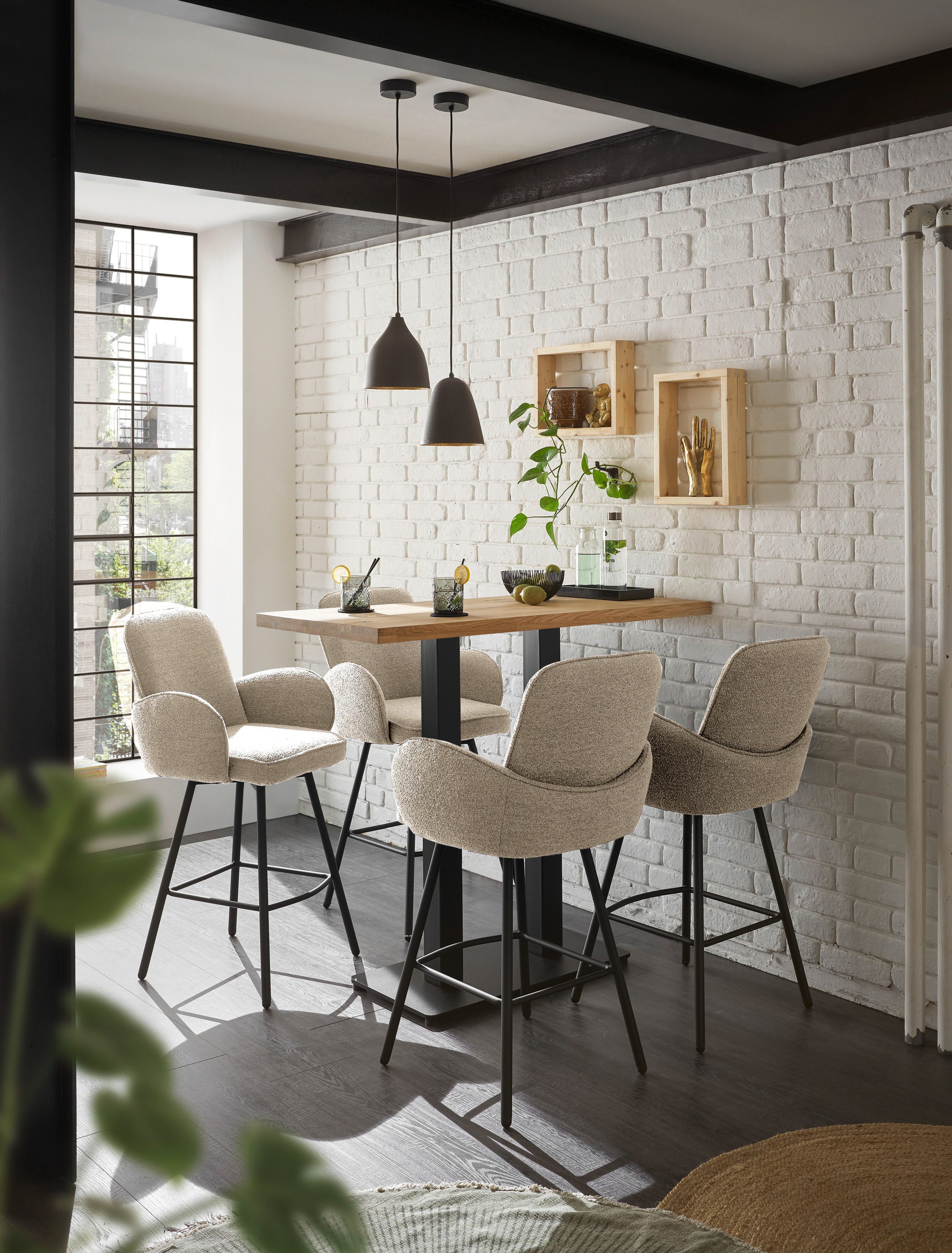 Stolkom Sp.z.o.o. Bartisch Jay Eiche Massivholz geölt, Hochtisch BxHxT 120x104x60 cm, Industrial Style Eiche Massivholz geölt durchgehende Lamelle