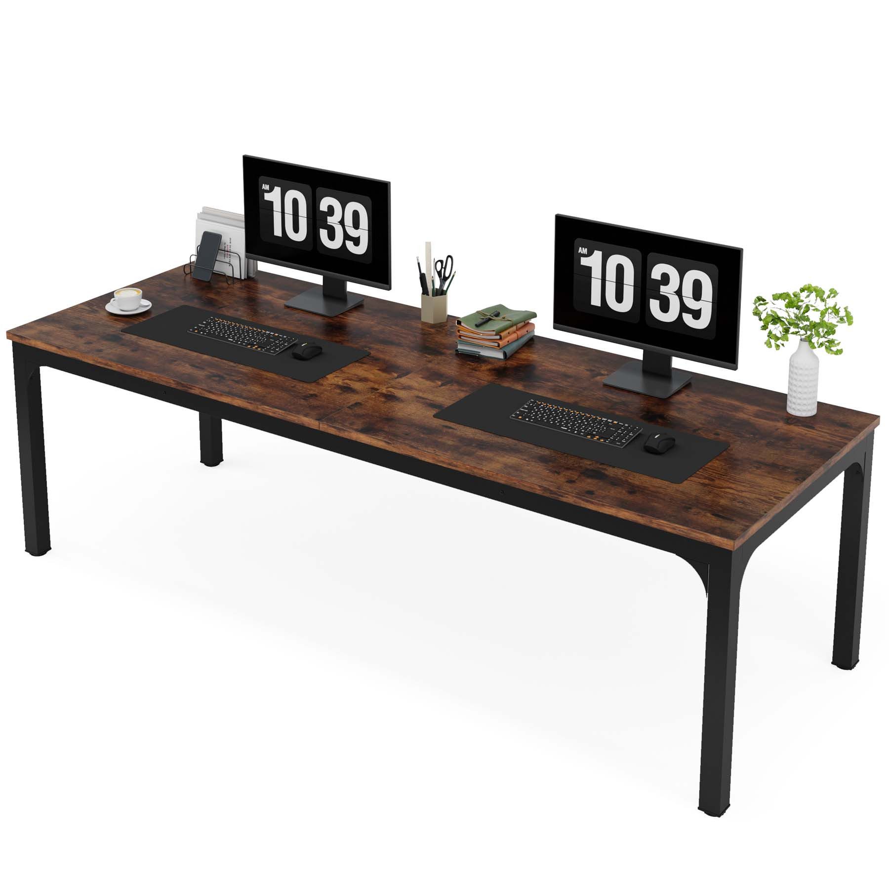 Tribesigns Computertisch 200x70x75cm, doppelter PC-Bürotisch, Braun/Weiß günstig online kaufen