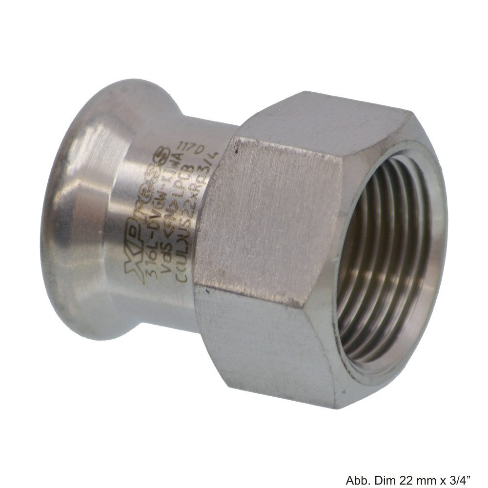 VSH Wasserrohr VSH XPress Edelstahl R2702, Übergangsmuffe I/IG mm, 54 x 2 mm