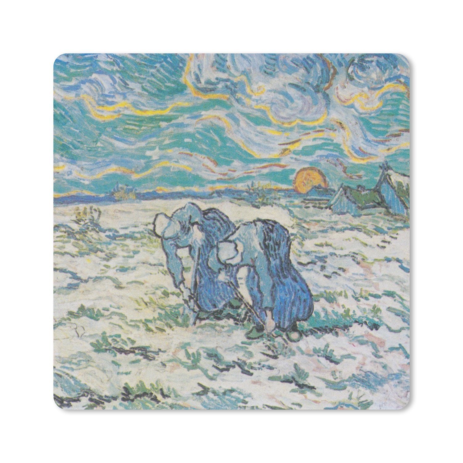 MuchoWow Mauspad Zwei Bäuerinnen graben auf einem schneebedeckten Feld - Vincent van (1-St), Mousepad Computer Mousepads - Maus Mat - Pad - Mausunterlage