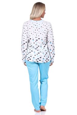 Normann Pyjama Damen langarm Schlafanzug in Tupfen-Punkte Optik - auch in Übergrösse