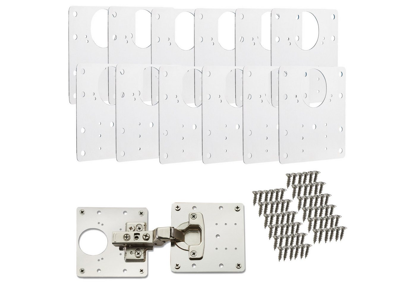 SO-TECH® Möbelbeschlag Topfband Reparaturplatten Edelstahl 90 x 90 x 0,53 mm (12 St), Reparaturset für Topfbänder mit Ø35 mm, Schrankscharnier Top