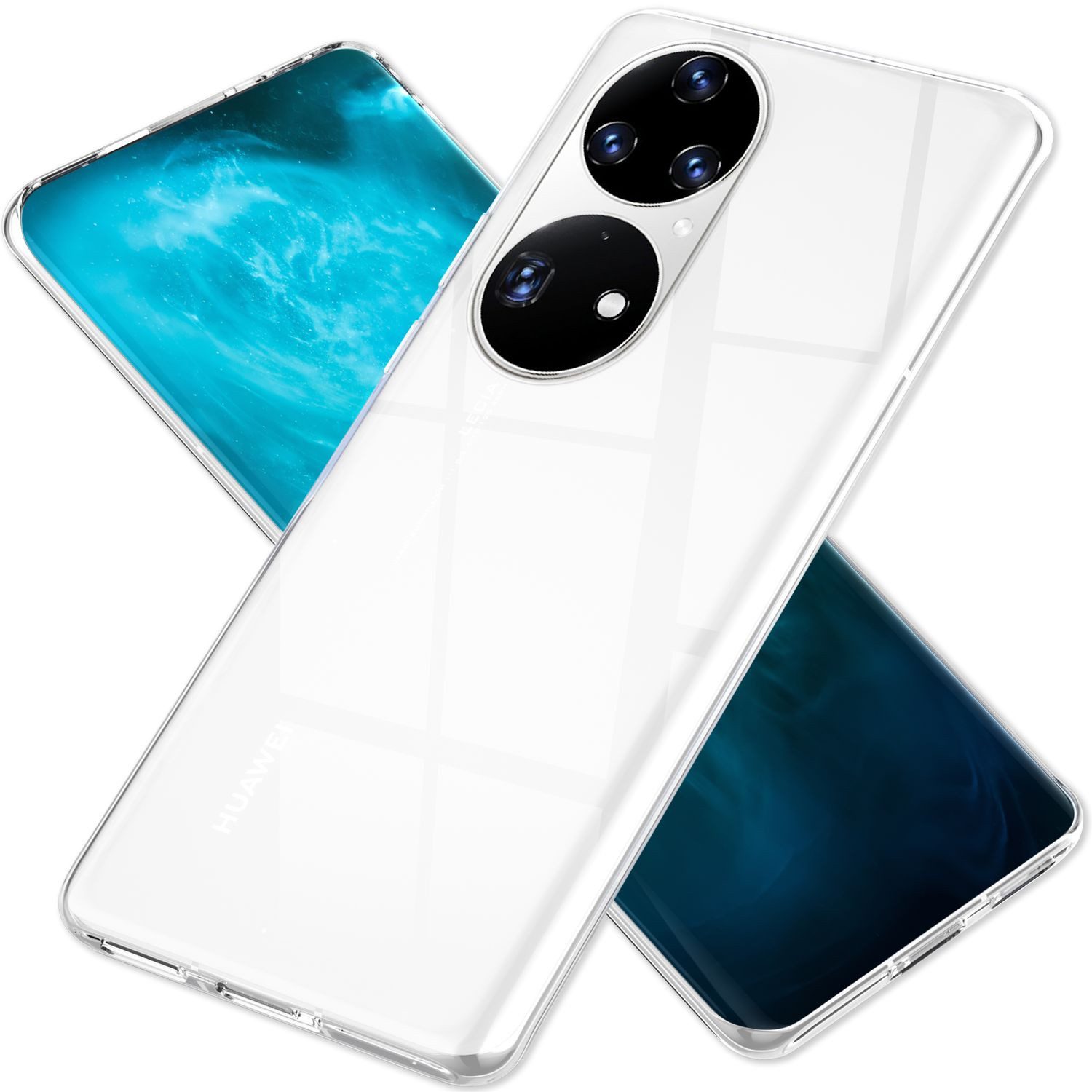 Nalia Smartphone-Hülle Huawei P50 Pro 16,8 cm (6,6 Zoll), GLAZE Case - Transparentes Silikon, Anti-Watermark & Schlank