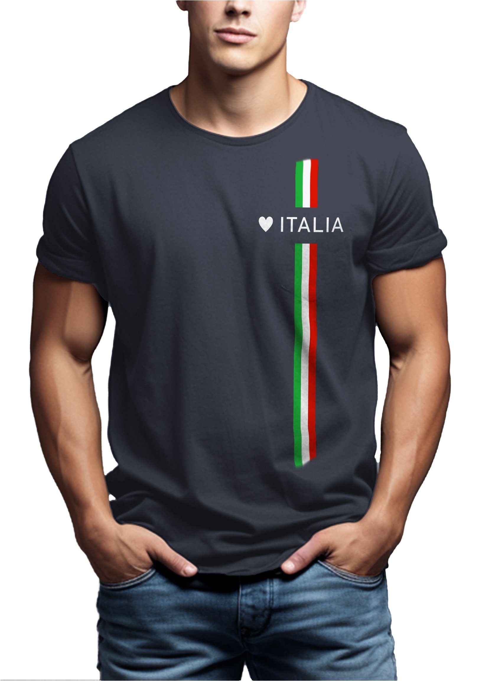 Herz Italienische Männer Italien Flagge Blaugrau Fußball Trikot MAKAYA Fahne Italia T-Shirt Jungs, Herren
