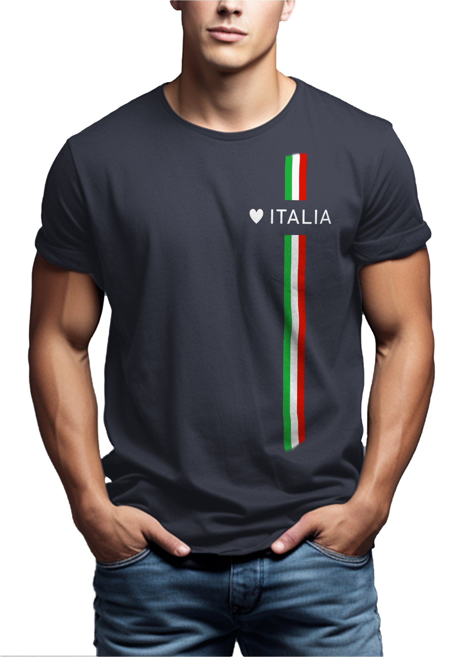 MAKAYA T-Shirt Italienische Italia Blaugrau Herren Fahne Italien Herz Flagge Männer Trikot Fußball Jungs