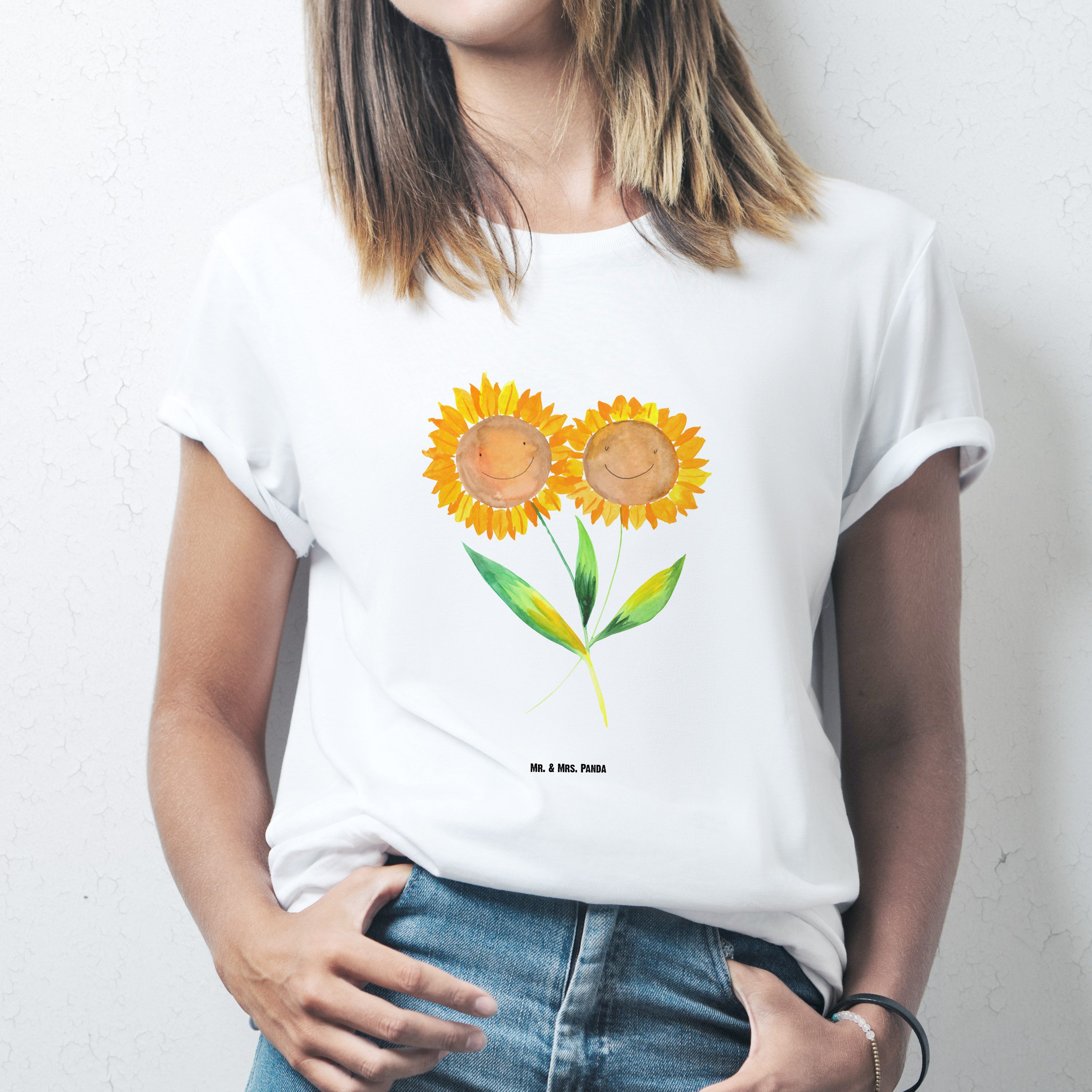 Mr. & Mrs. Panda T-Shirt Blume Sonnenblume, Größe XL T-Shirt, Weiß, Junggesellenabschied, Best (Packung, 1-tlg)