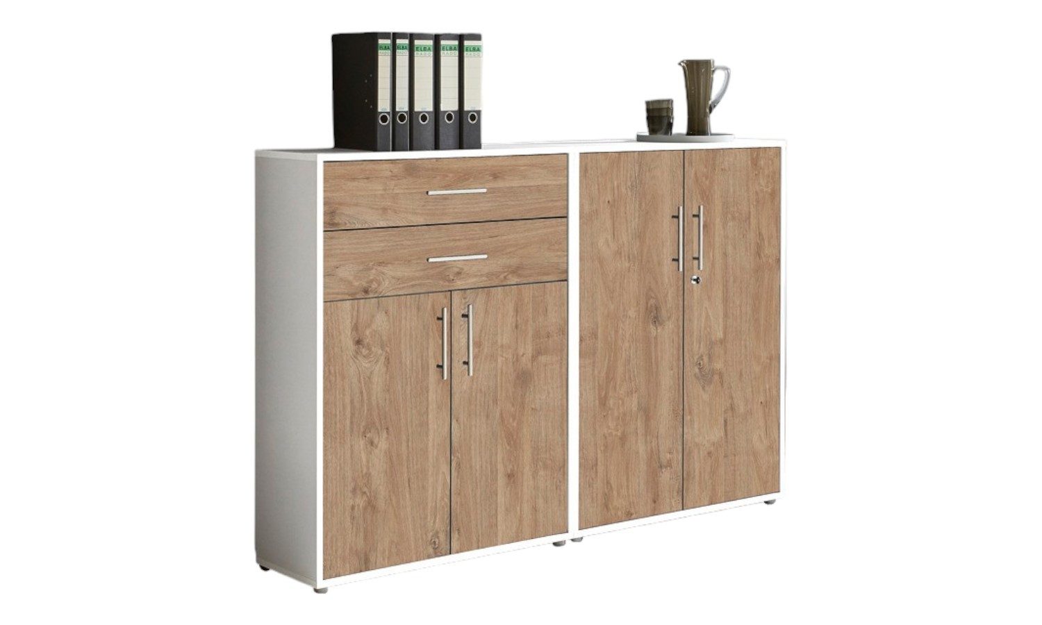 moebel-dich-auf Aktenschrank TABOR 12 (Aktenregale/Aktenschränke ideal für DIN A4 Ordner inkl. 2 Einlegeböden und 2 Schubkästen, Büroschrank abschließbar mit Griffen aus Edelstahl) Made in Germany