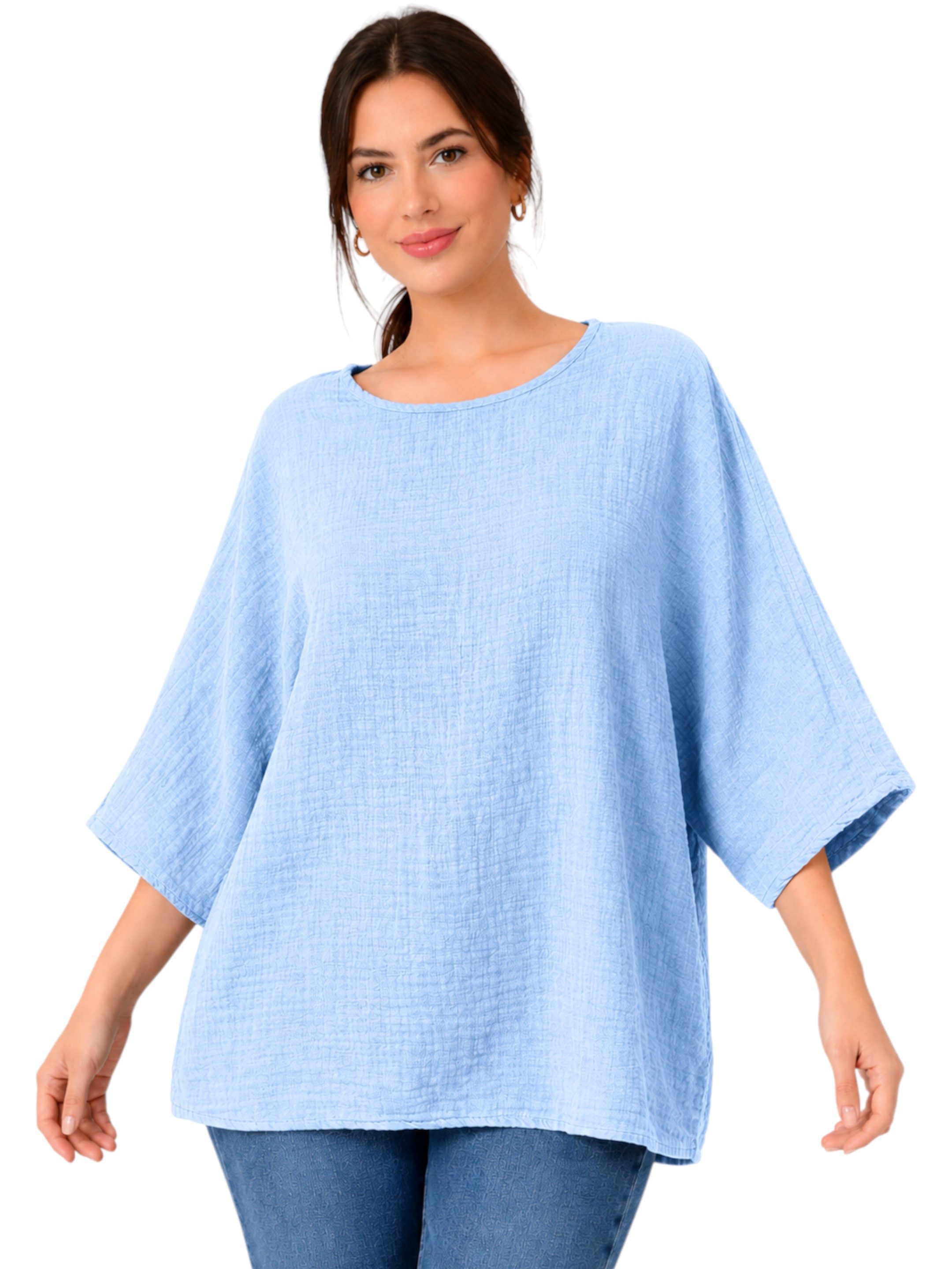WENOR Blusentop Damen Musselin Oversize Bluse Fledermausärmel lockerer Schnitt, weiter Fall, luftige Sommer Tunika