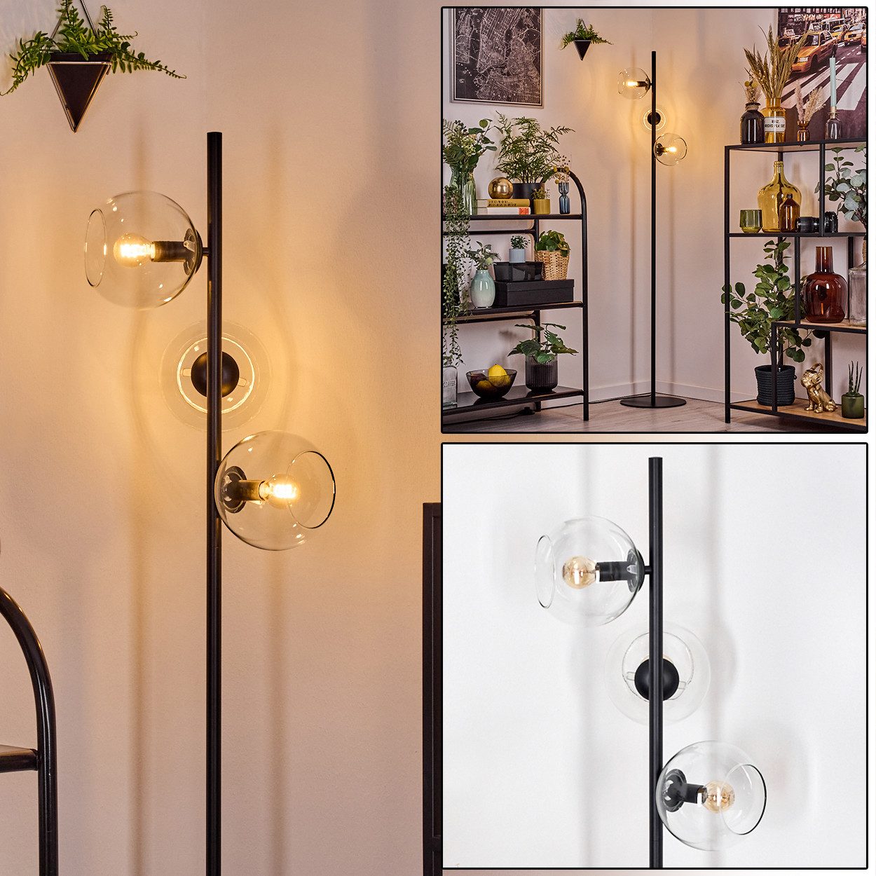 Stehlampe Stehlampe aus Metall/Glas in Schwarz/Klar