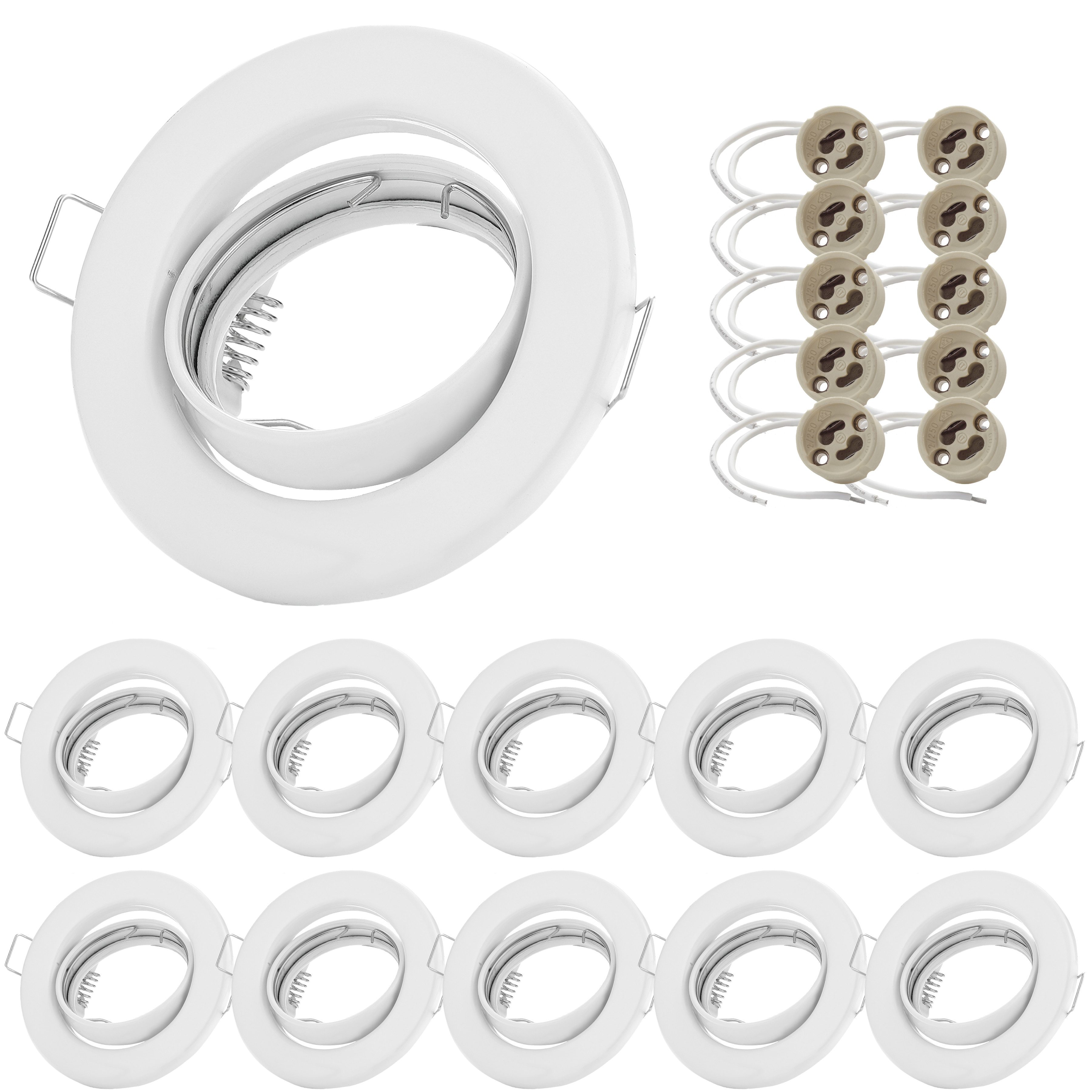 Sweet LED LED Einbaustrahler 10er Set GU10 schwenkbar Aluminium Einbaustrahler weiß matt 230V, schwenkbar, ohne Leuchtmittel, Einbauspots, Deckenlampe, Einbaurahmen