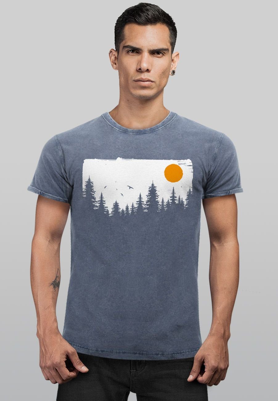 Neverless Print-Shirt Herren Outdoor Vintage Adventure mit blau Print Abenteuer Natur-Lieb Bäume Shirt Wald