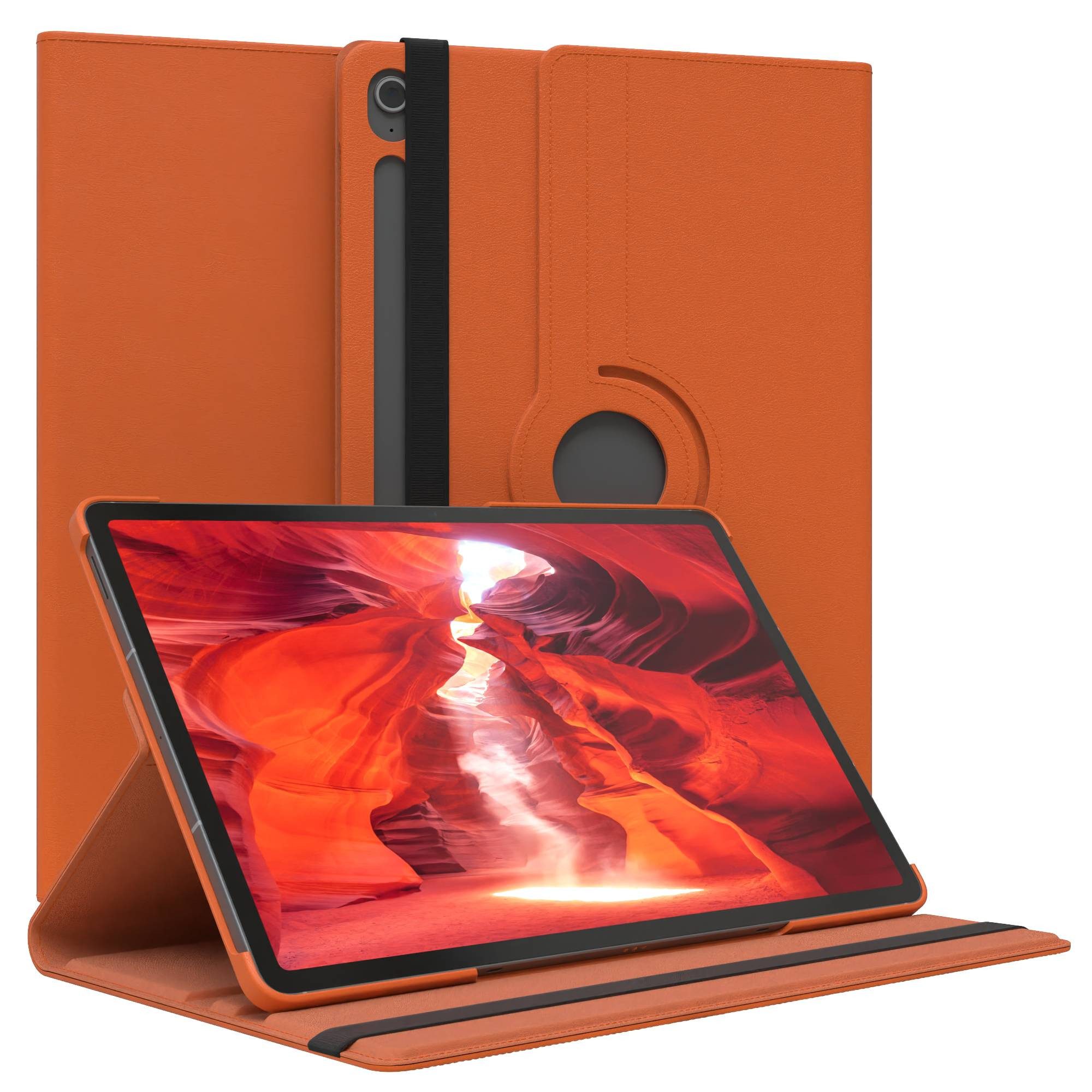 EAZY CASE Tablet-Hülle Rotation Case für Galaxy Tab S10 FE Plus 13,1 Zoll, Tabletschutz robust magnetisch verstellbar Klappetui mit Deckel Orange