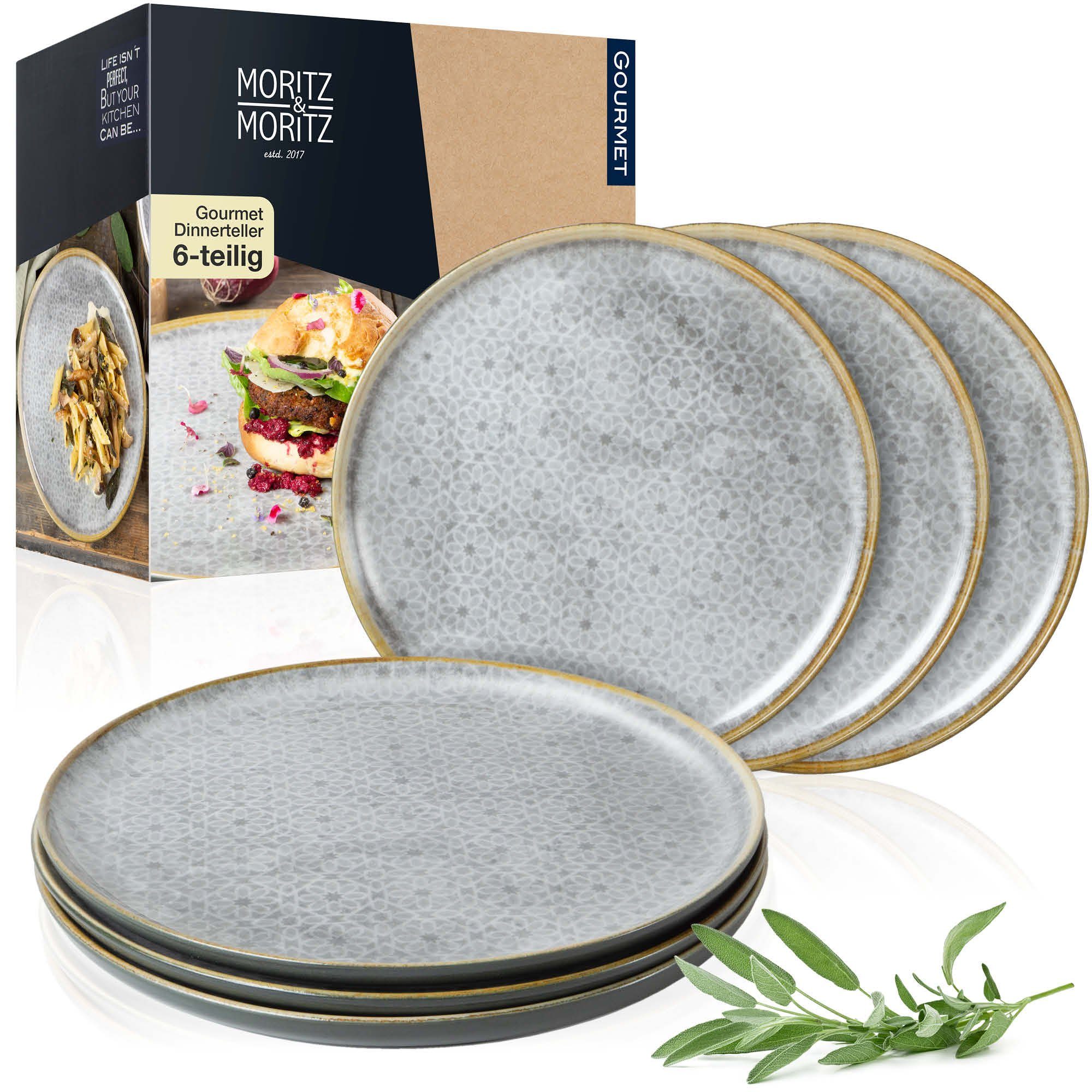 Moritz & Moritz Сервірування столу TERRA Dinnerteller Grau (6-tlg), 6 Personen, Porzellan, Speiseteller Geschirrset für 6 Personen