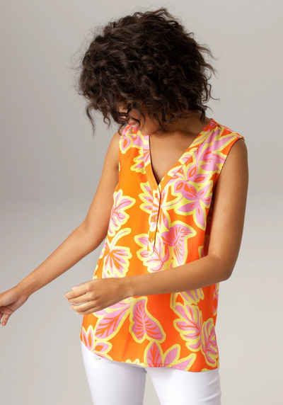 Aniston CASUAL Blusentop mit farbintensivem, großflächigem Blätter-Druck