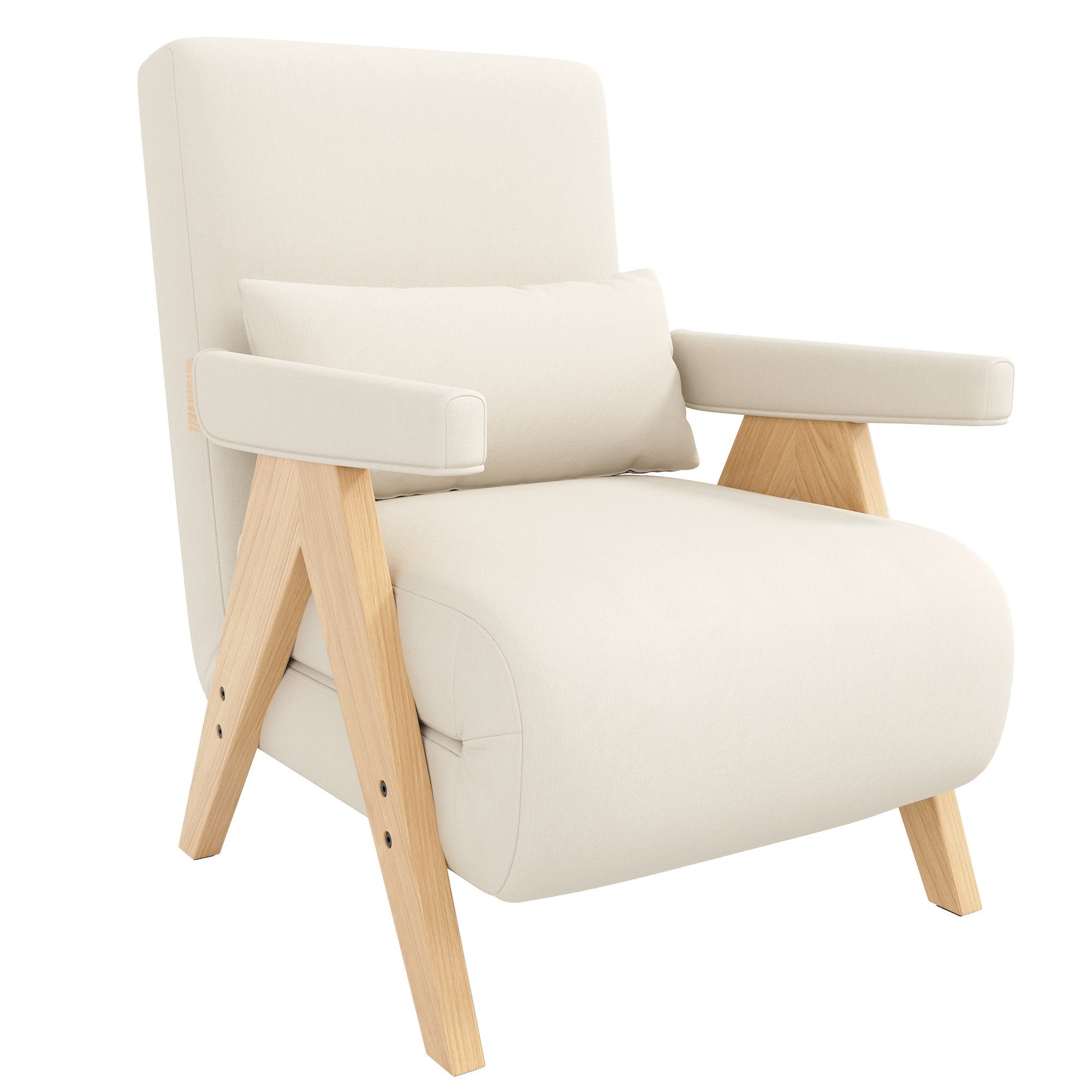 SOFTWEARY Sofa mit Bettfunktion und Kissen, Schlafsofa mit Rückenlehnen und Armlehnen, Loungesessel, Leinen