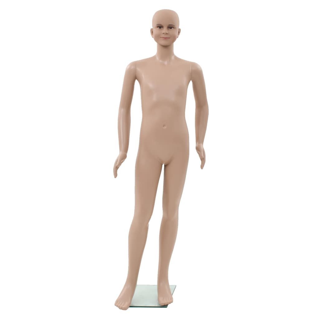 vidaXL Schneiderpuppe Ganzkörper-Schaufensterpuppe Kind mit Glassockel Beige 140 cm
