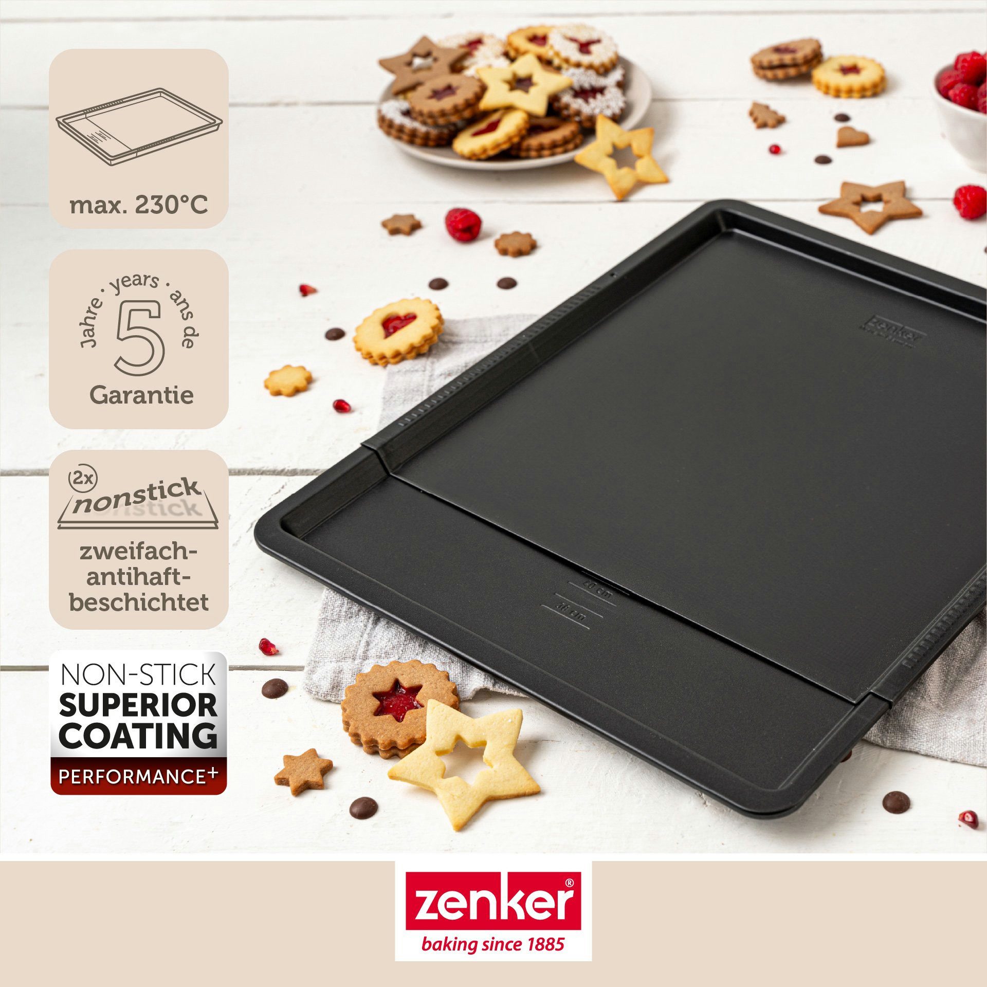 Zenker Backblech Back- und Plätzchenblech, verstellbar, Antihaftbeschichtet