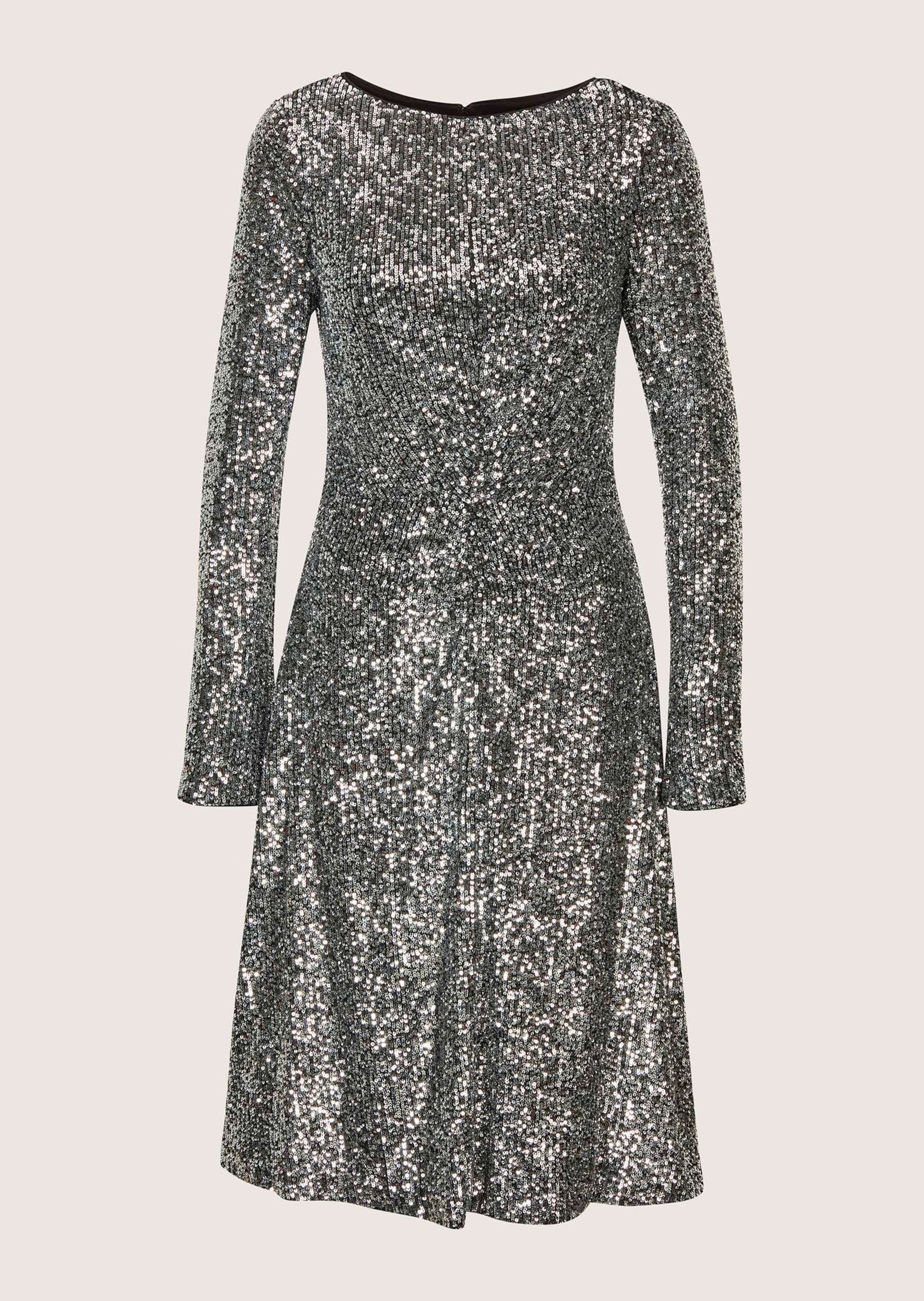 MADELEINE Midikleid Abendkleid mit Glanzeffekt Stilvolles Eventkleid mit U-Boot-Ausschnitt und Langarm