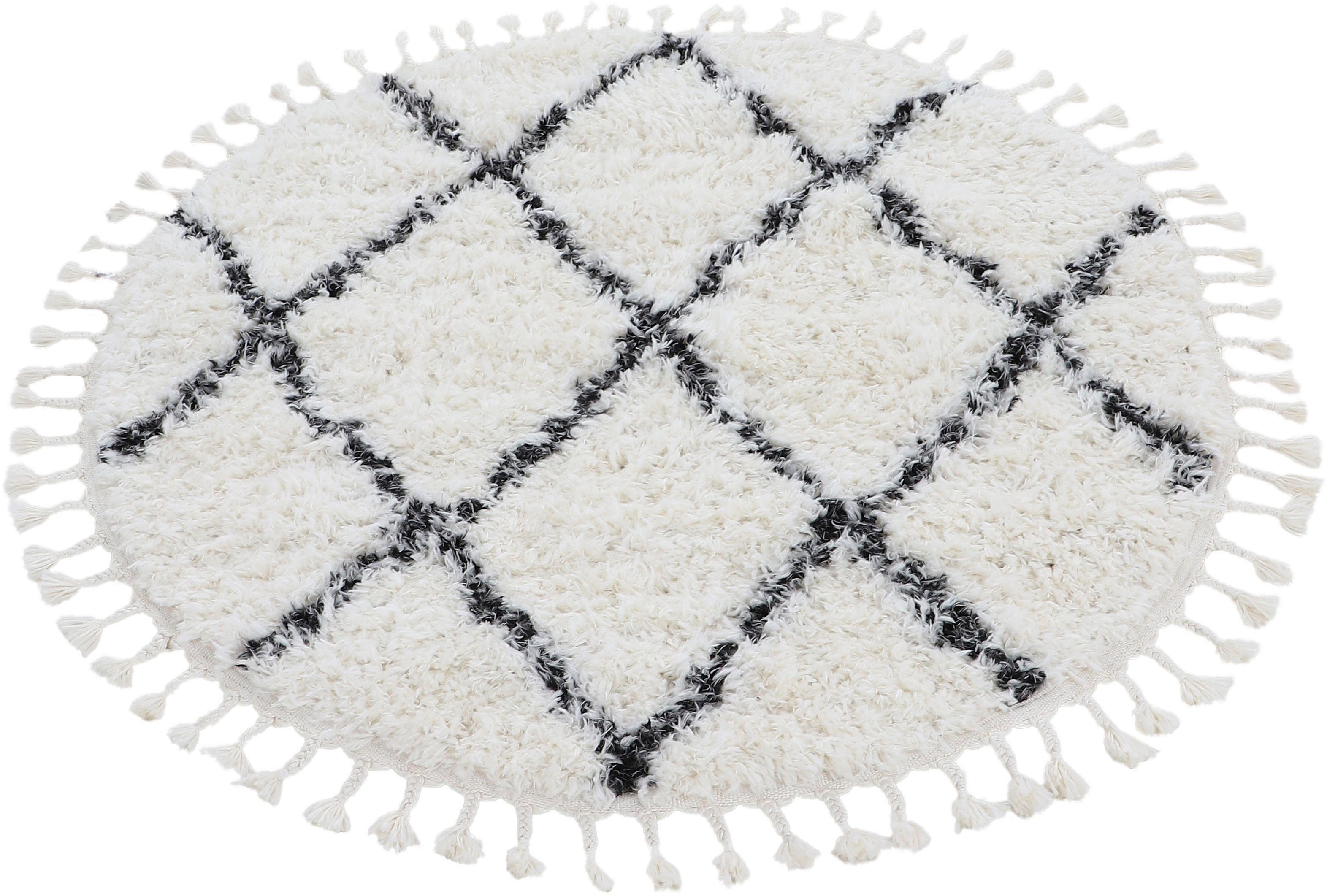 carpetfine Hochflor-Teppich Eddy, rund, Höhe: 30 mm, Shaggy Langflor mit Fransen, starke Größenauswahl, Wohnzimmer