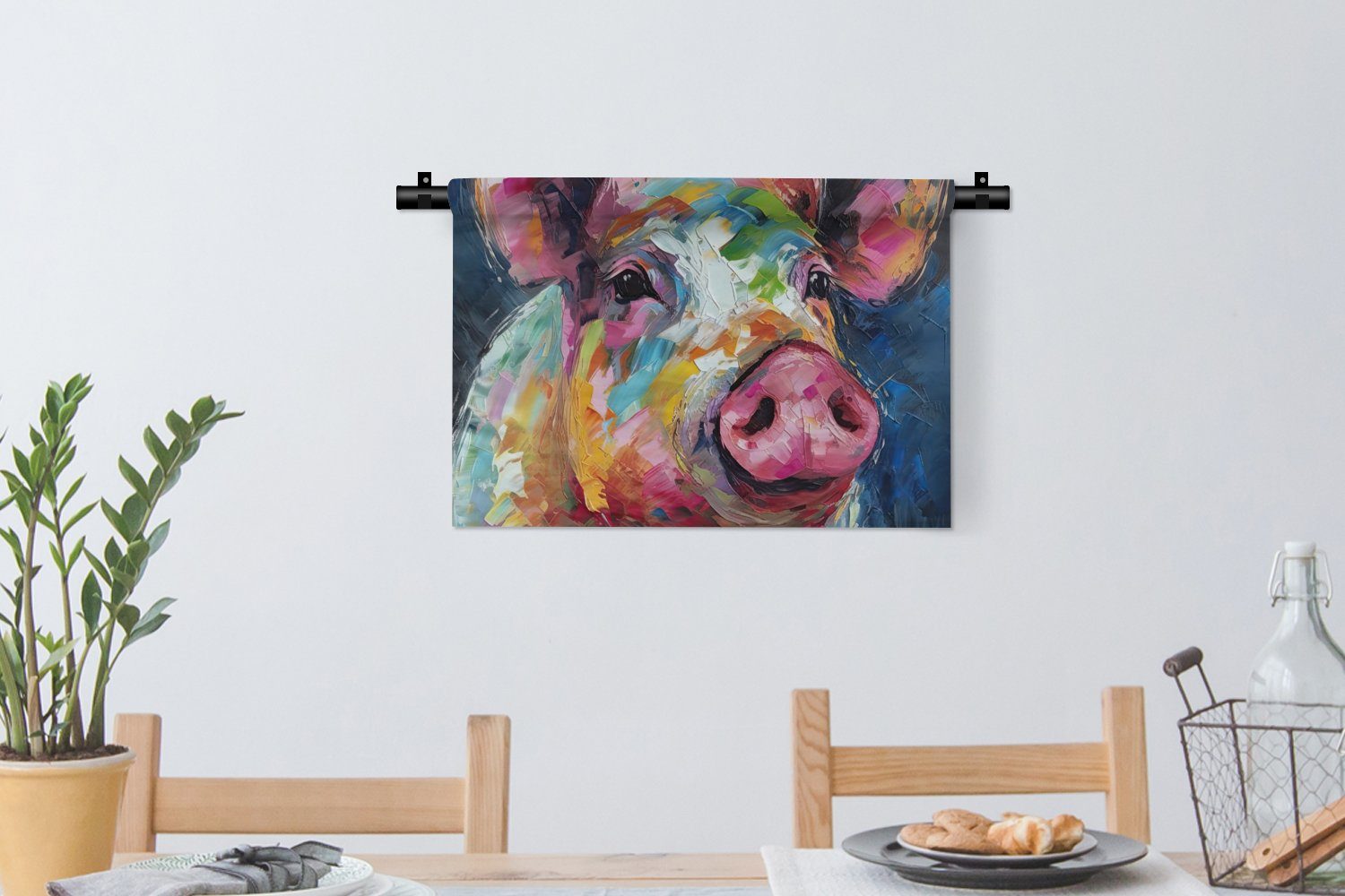 - - Wohnzimmer, Wanddekoobjekt Kinderzimmer Kleid, für MuchoWow Schlafzimmer, Kunst, Wandbehang, Wanddeko Schwein - Ölfarbe Tiere