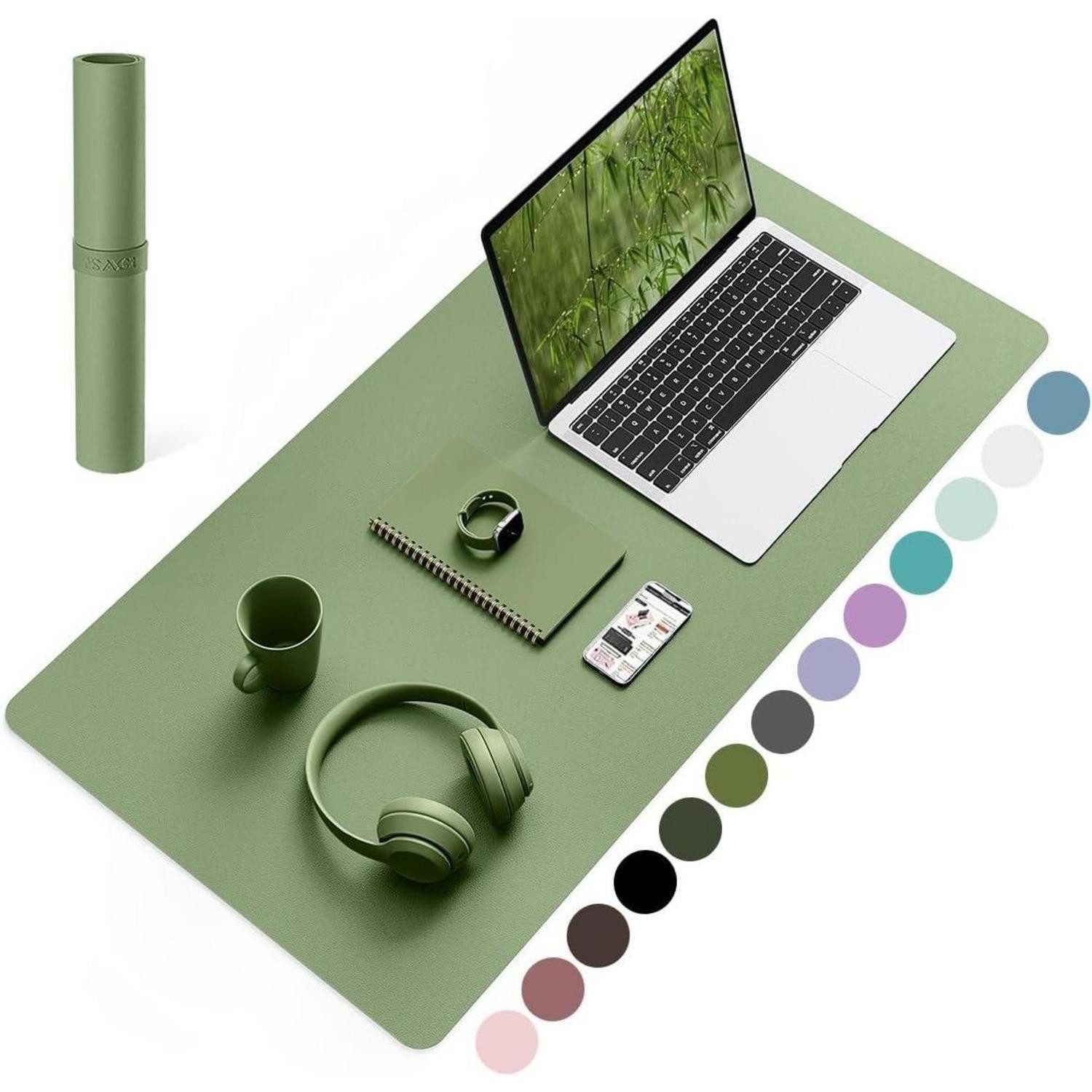 LuxusKollektion Schreibtischunterlage Schreibtischunterlage Mauspad Wildleder Leder Laptop Olivgrün 80*40cm