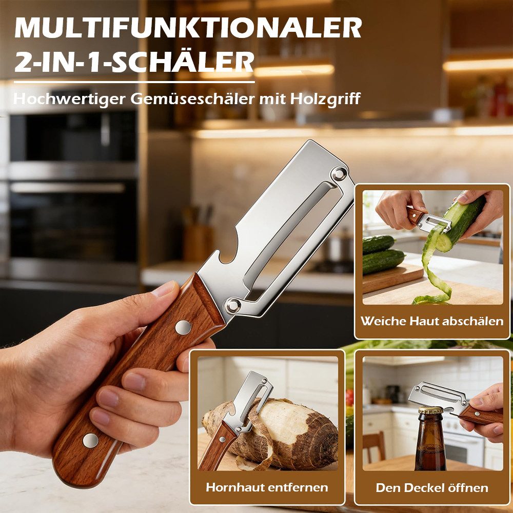 AFKSMILE Sparschäler 2 Stück Multifunktions-Gemüseschäle, holzschäler aus Edelstahl, (2-tlg), Gemüseschäler und Flaschenöffner für Obst, Gemüse & Fleischscheiben