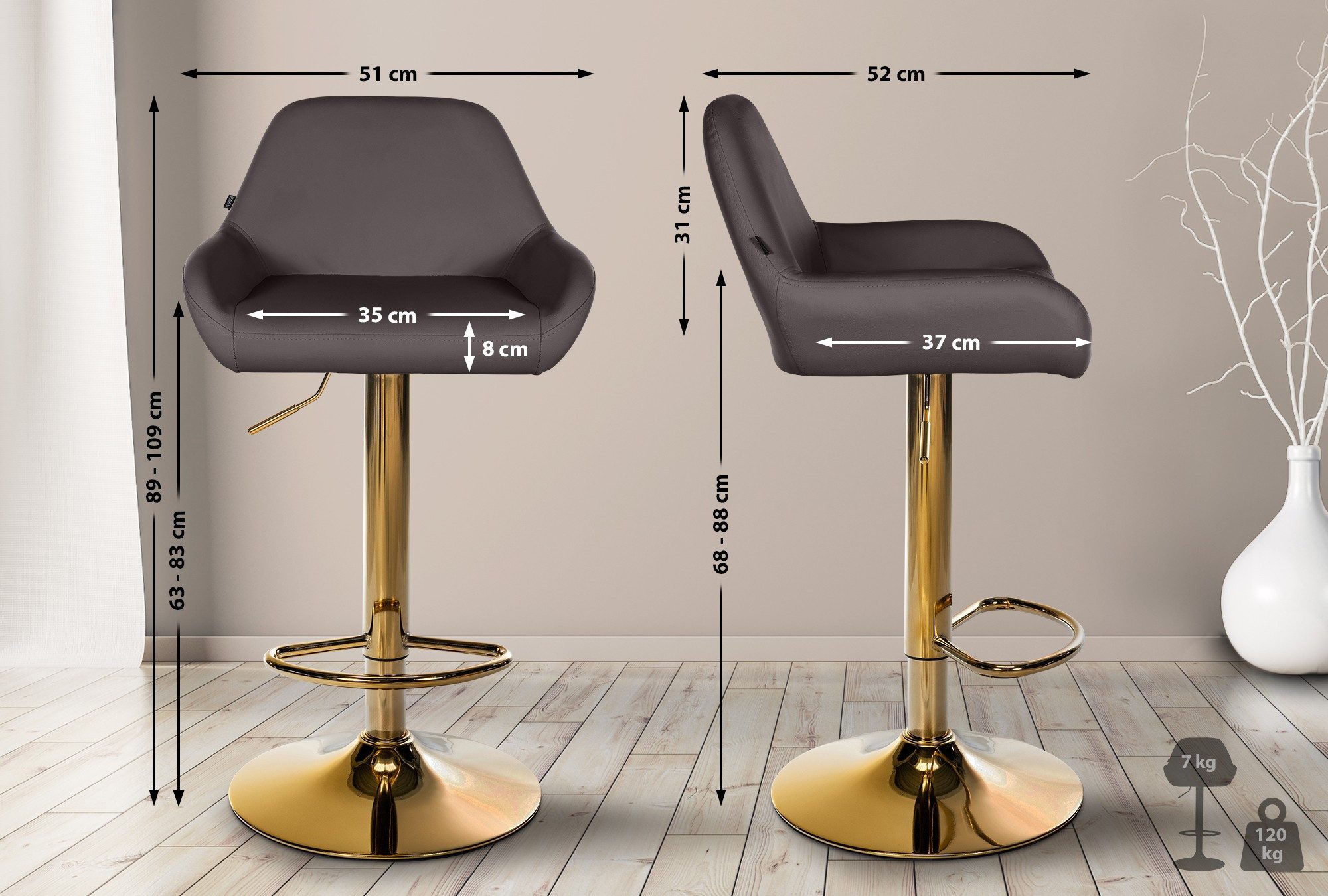 CLP Barhocker Braga, Kunstleder-Bezug, Gold-Optik, höhenverstellbar günstig online kaufen