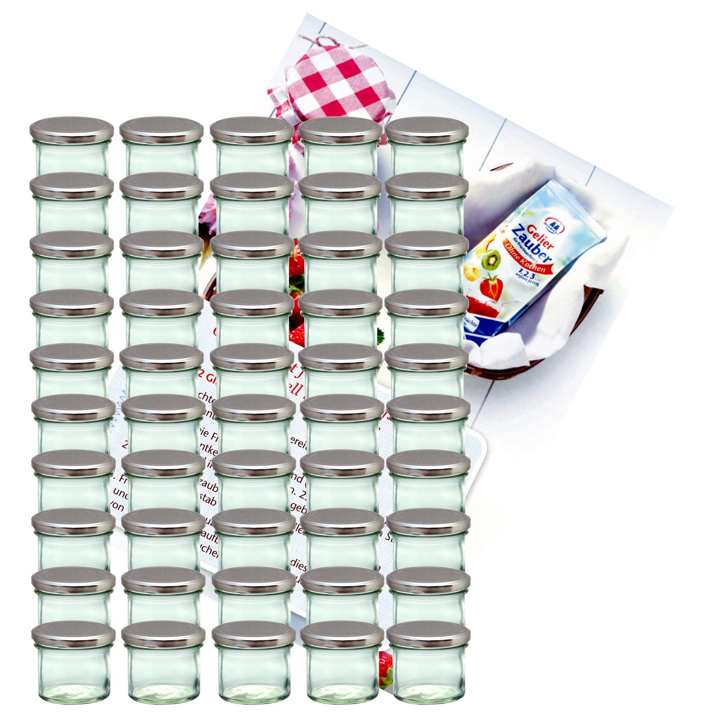 MamboCat Einmachglas 50er Set Sturzglas 125 ml Marmeladenglas To 66 silberner Deckel, Glas