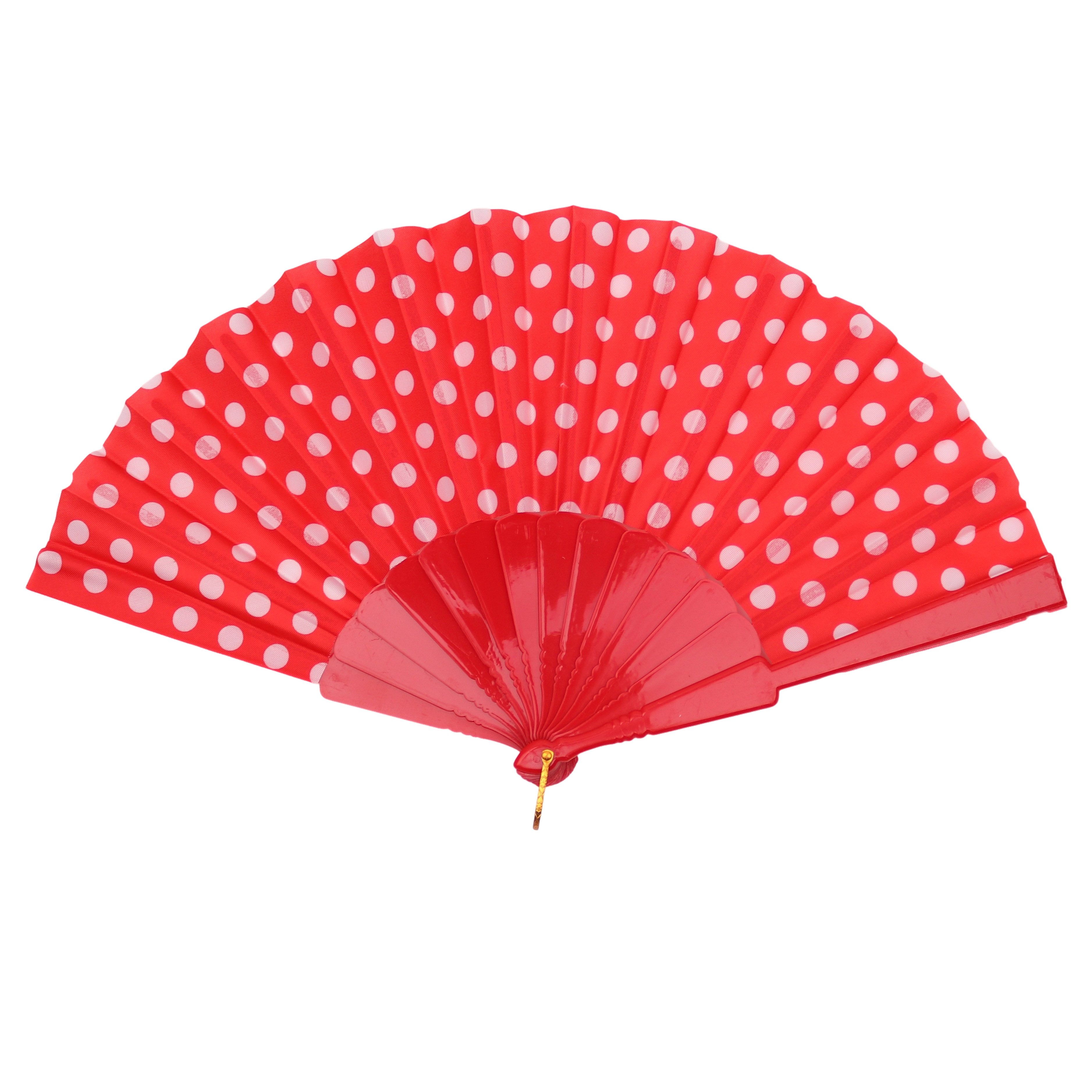 MIRROSI Handfächer Damen mit Punkten, Klappfächer aus Stoff & Kunststoff, Leicht, stabil und Vintage Look