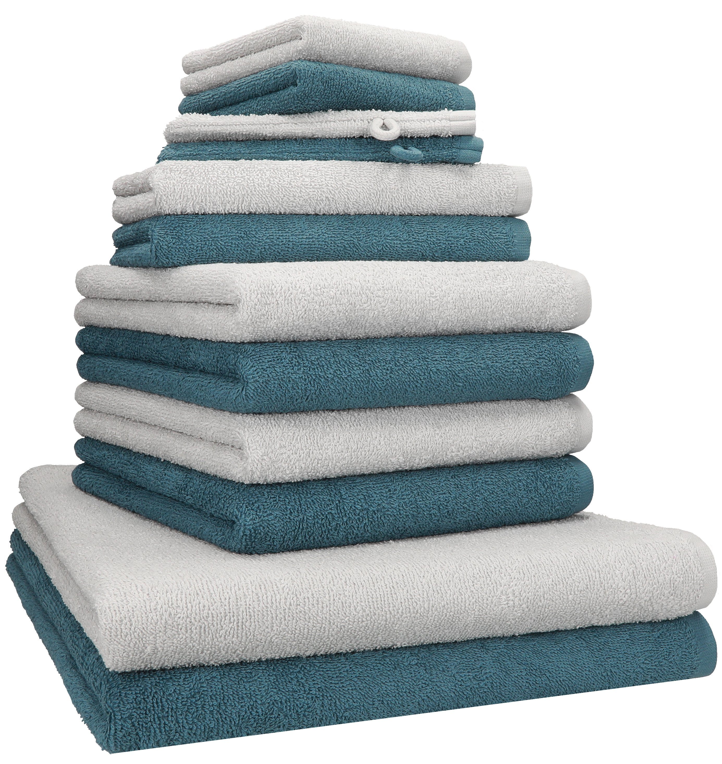 Betz Handtuch Set 12 TLG. Handtuch Set BERLIN Farbe silbergrau - taubenblau, 100% Baumwolle (12 Teile, 12-St)
