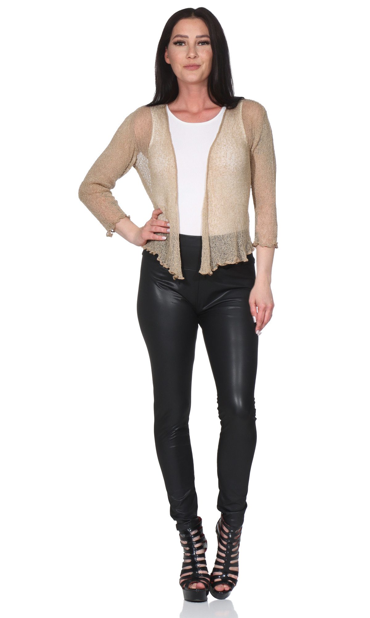 Rayshyne Bolero Bolero Cardigan Transparent Feminin Festlich (leichter Damen Sommerlicher Bolero Strickjacke festlich mit 3/4 Arm)
